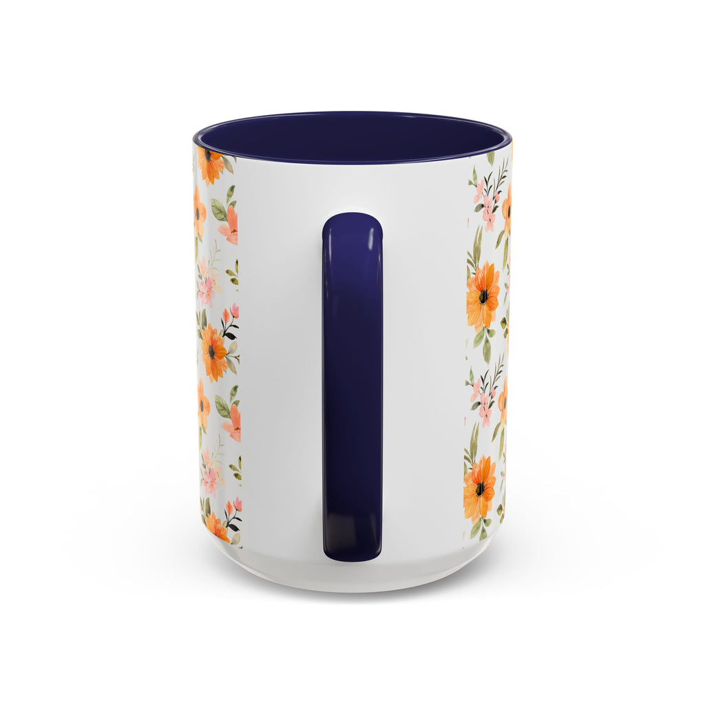 Floral Orange Watercolor Accent Mug — Bright Spring Coffee Cup (11/15 oz)