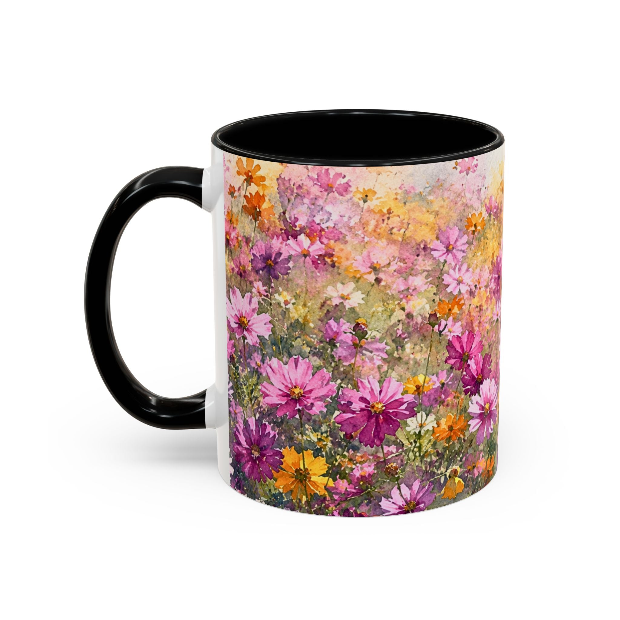 Floral Meadow Accent Coffee Mug — Pink Wildflower Ceramic Mug