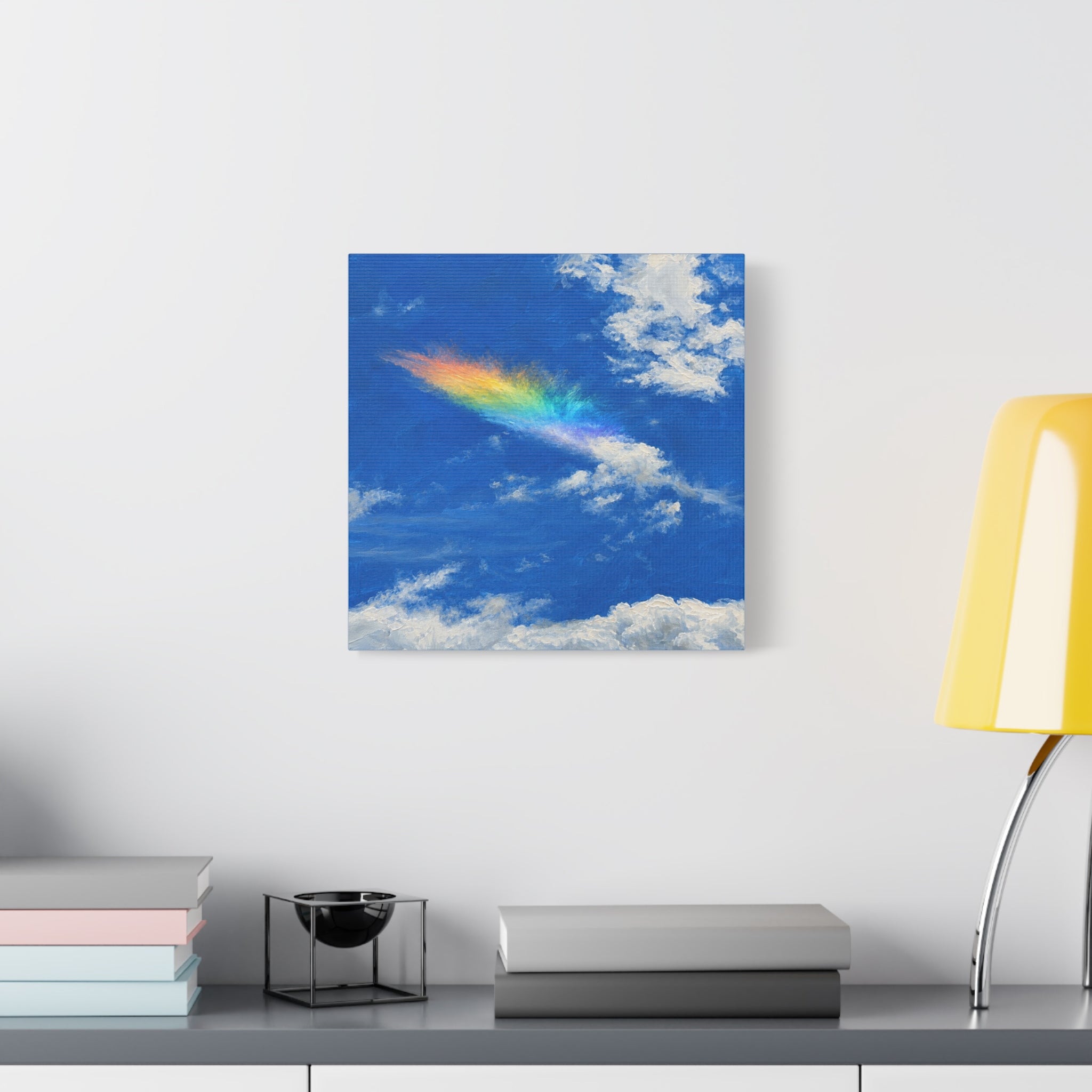 Rainbow Feather Cloud Matte Canvas Wall Art — Stretched Sky Landscape Print