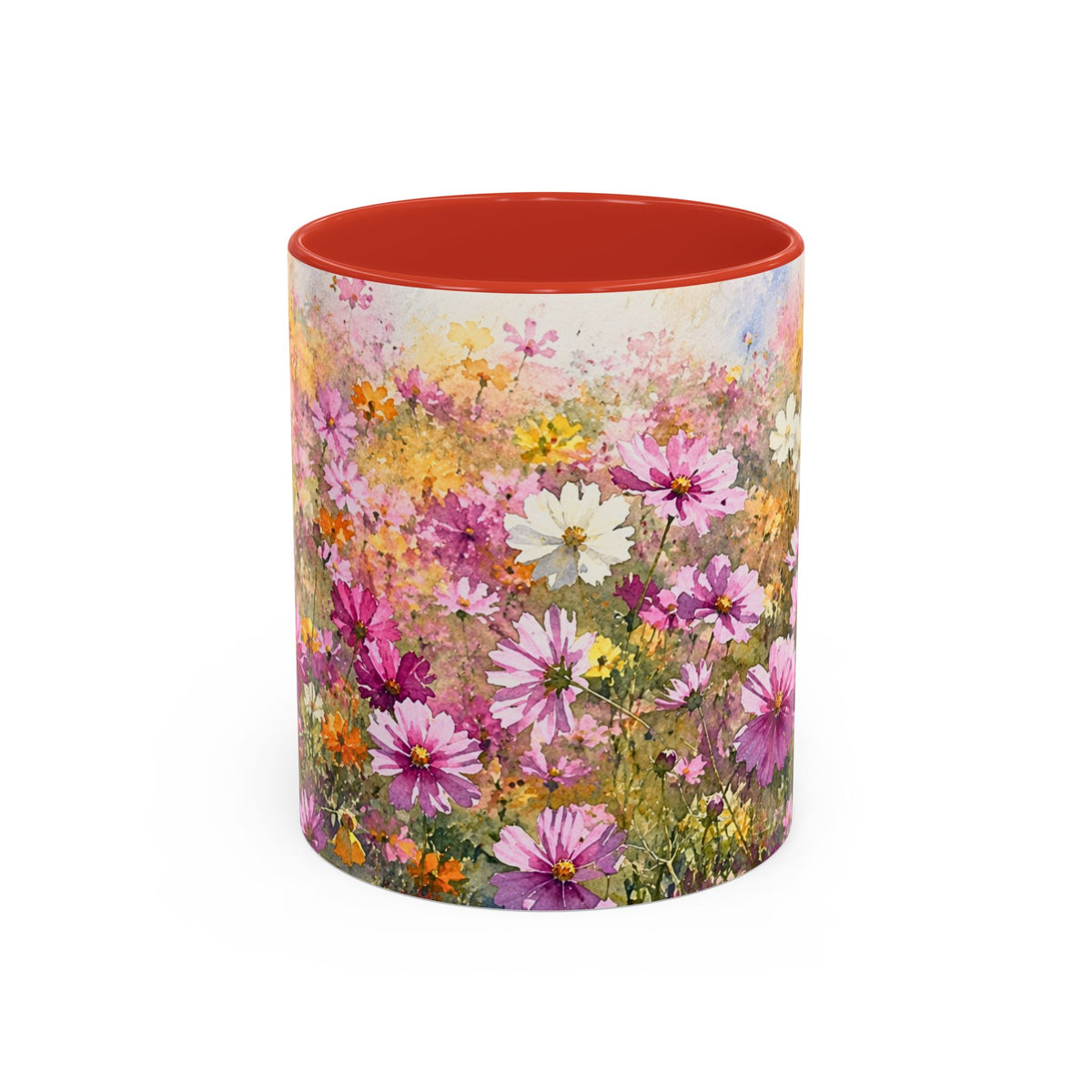 Floral Meadow Accent Coffee Mug — Pink Wildflower Ceramic Mug