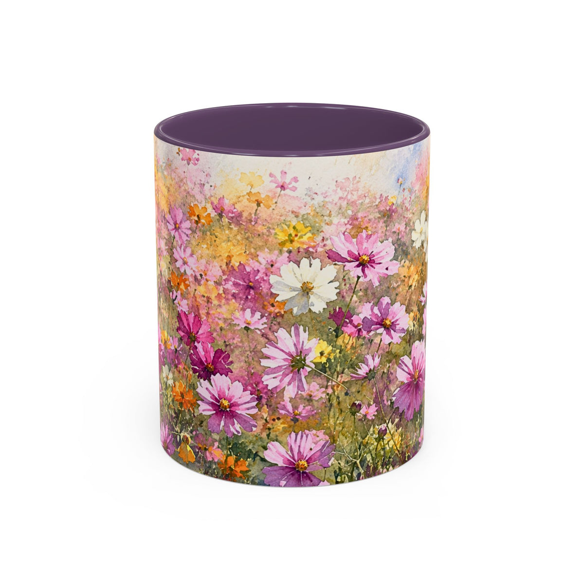 Floral Meadow Accent Coffee Mug — Pink Wildflower Ceramic Mug
