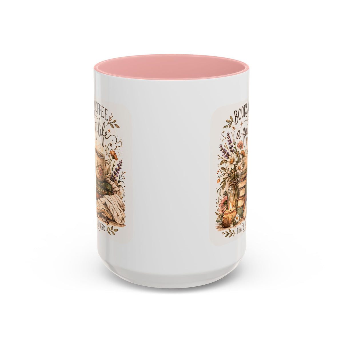 Books, Coffee & A Quiet Life Accent Coffee Mug — Cozy Literary Tea Cup (11/15oz)