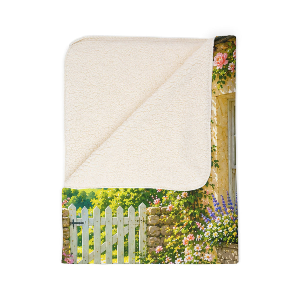 Bloom Where You’re Planted Sherpa Blanket — Cottage Garden Floral Fleece Throw