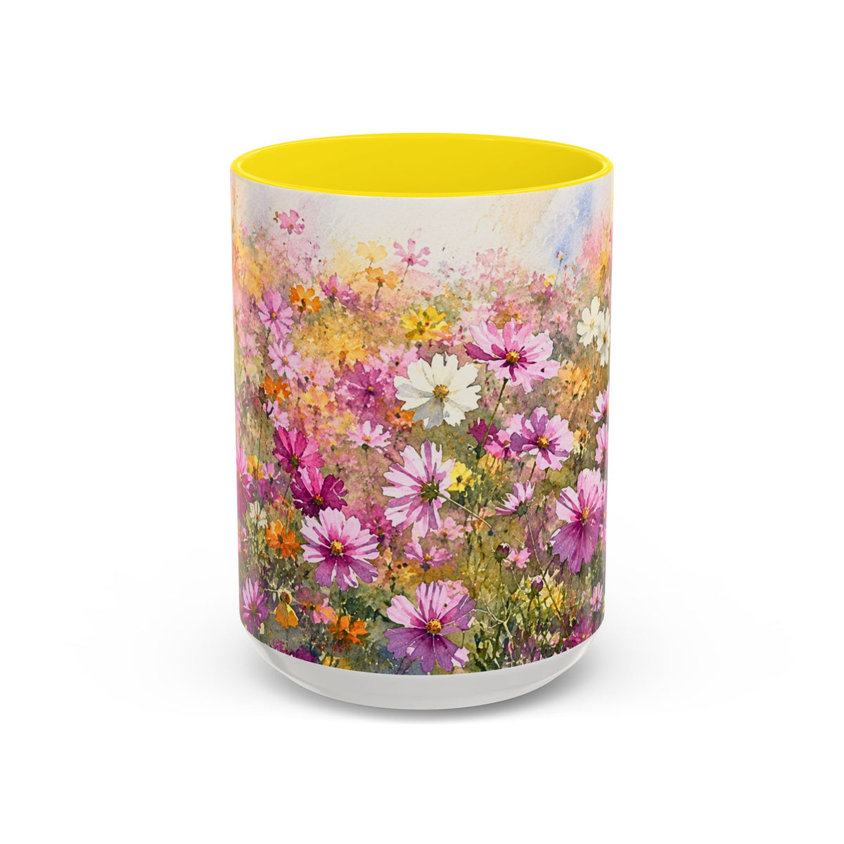 Floral Meadow Accent Coffee Mug — Pink Wildflower Ceramic Mug
