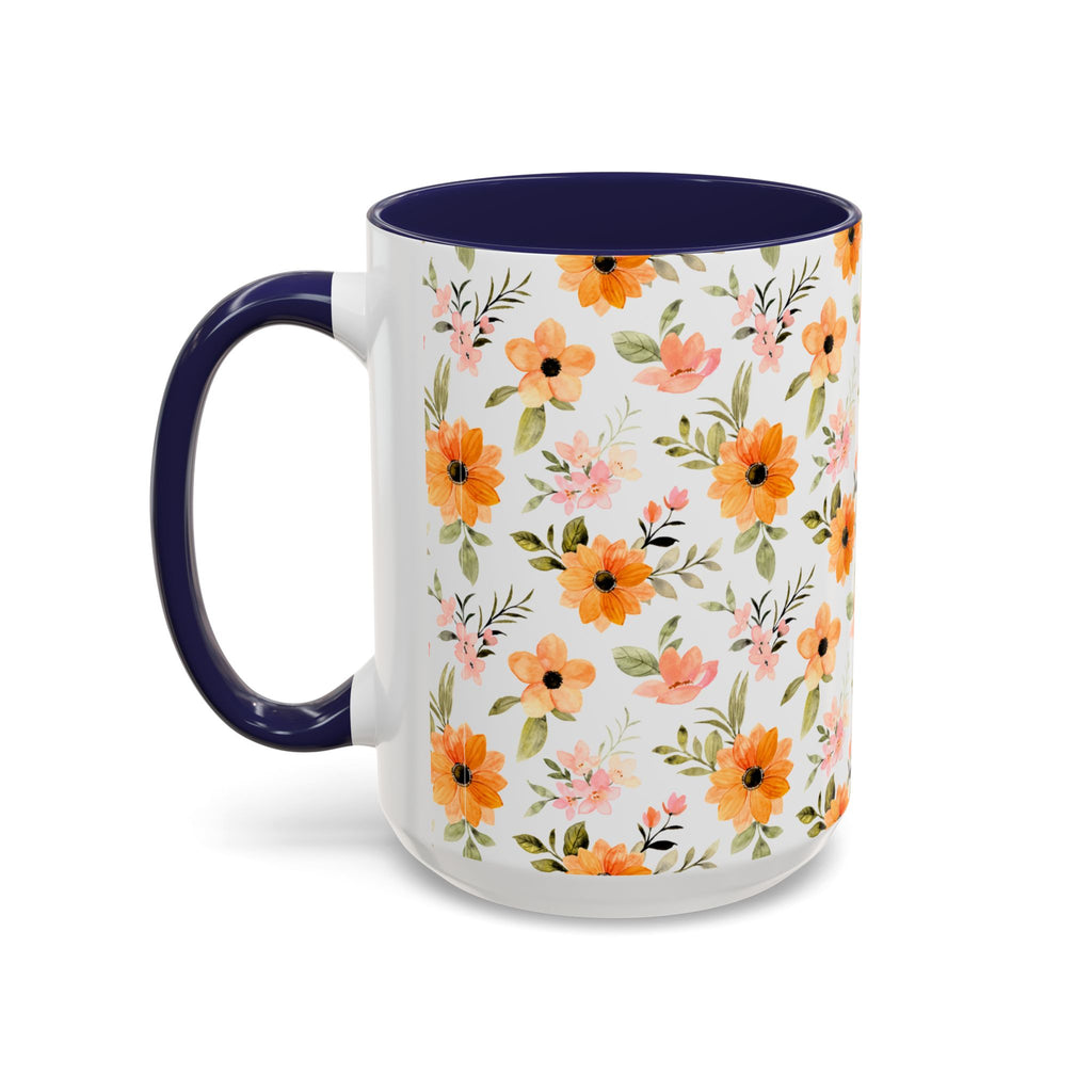 Floral Orange Watercolor Accent Mug — Bright Spring Coffee Cup (11/15 oz)