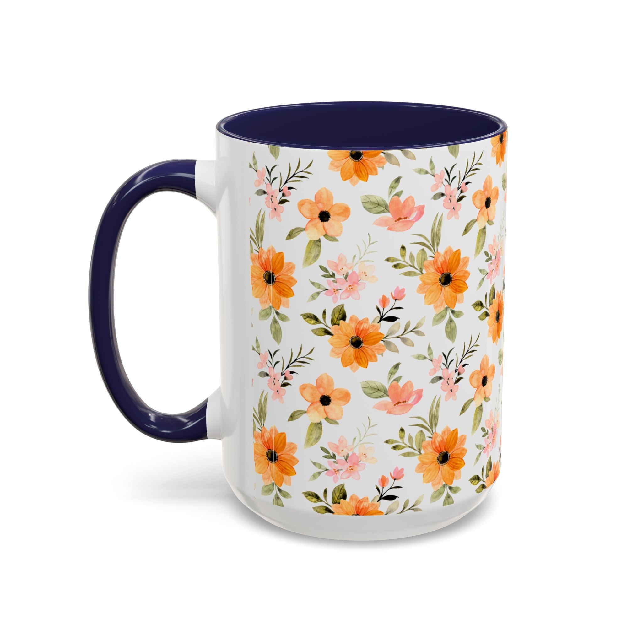 Floral Orange Watercolor Accent Mug — Bright Spring Coffee Cup (11/15 oz)