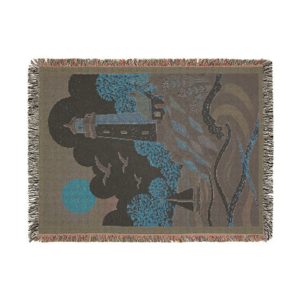 Lighthouse Coastal Woven Blanket — Nautical Sunset Throw