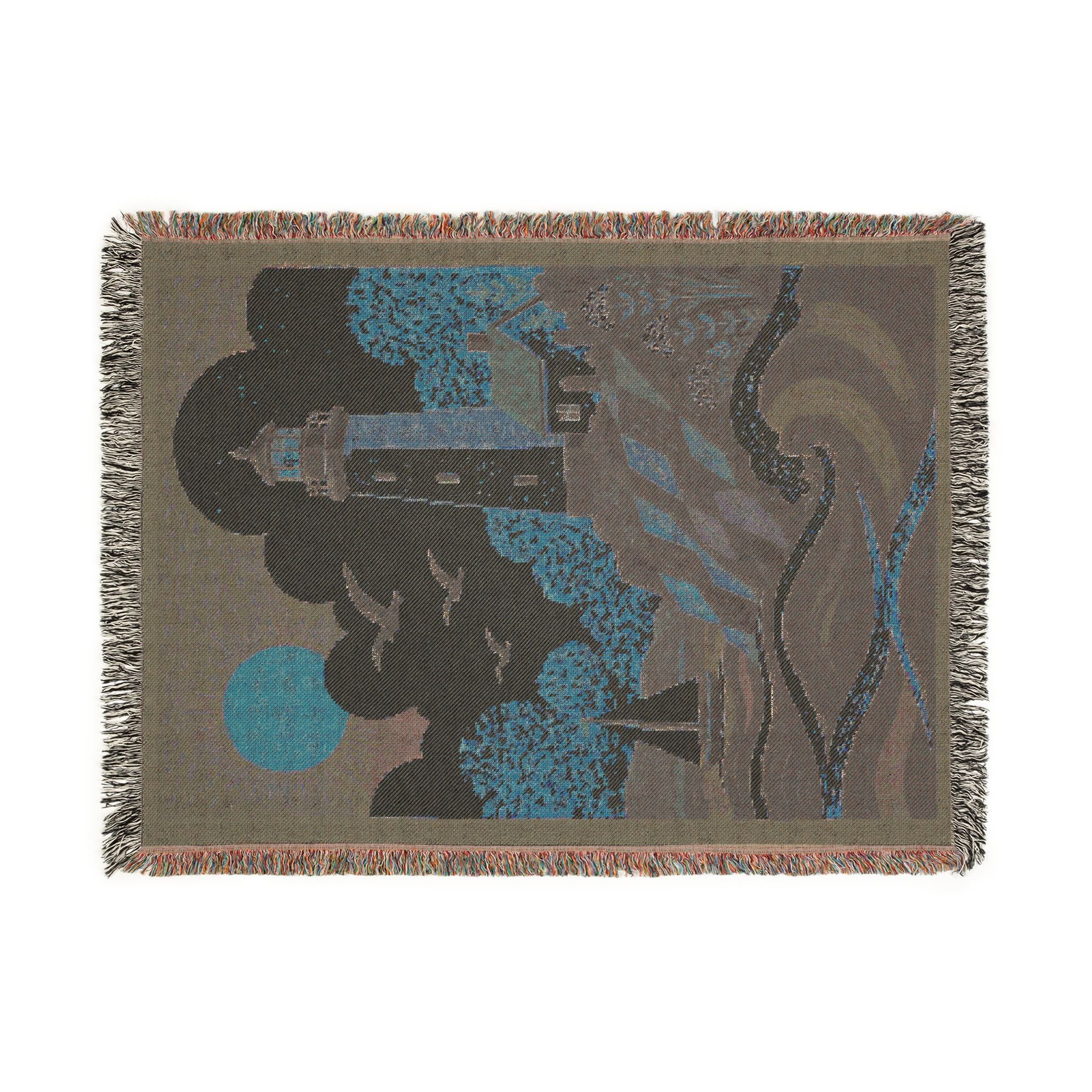 Lighthouse Coastal Woven Blanket — Nautical Sunset Throw