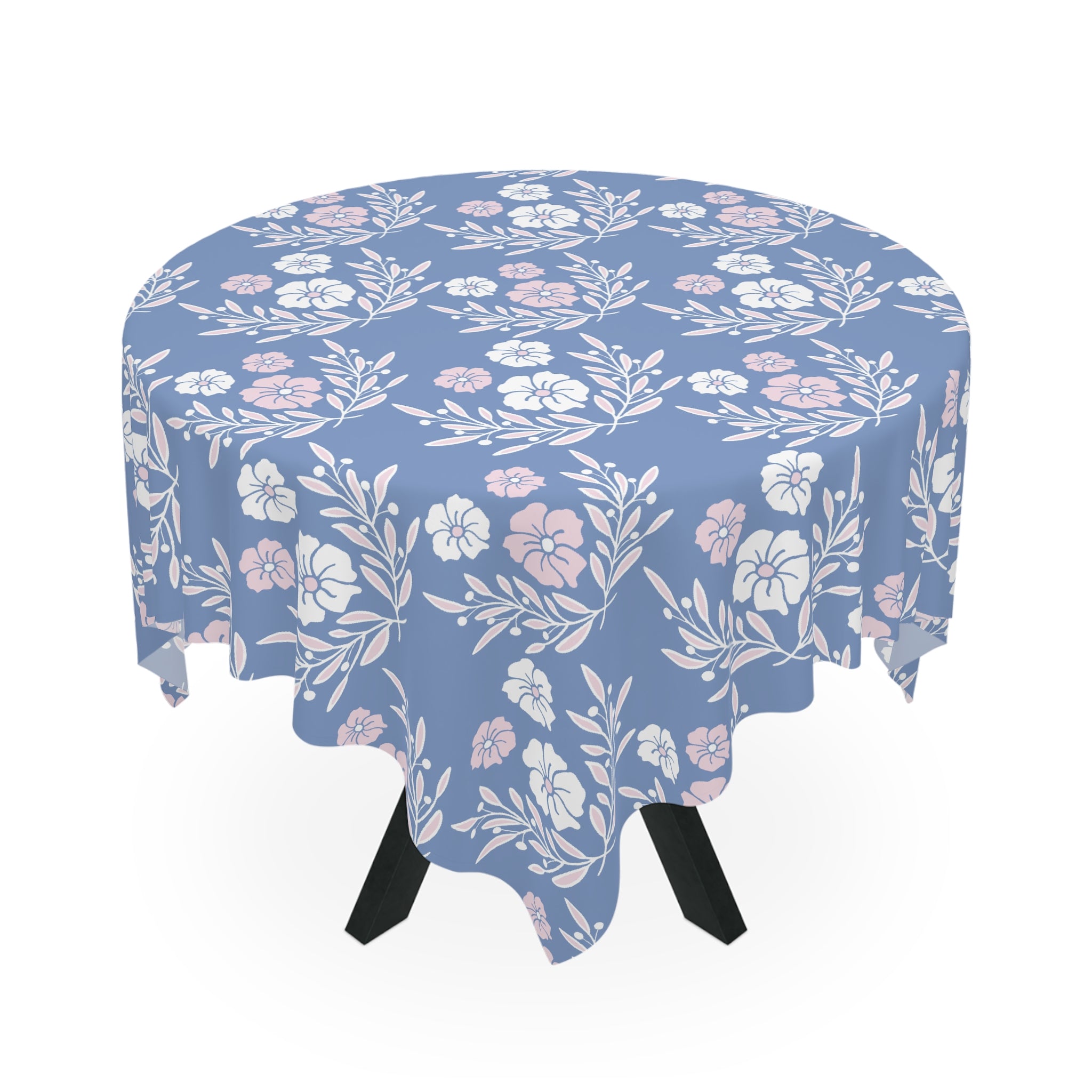 Blue Floral Tablecloth – Vintage Cottagecore Garden Pattern for Dining & Tea Parties