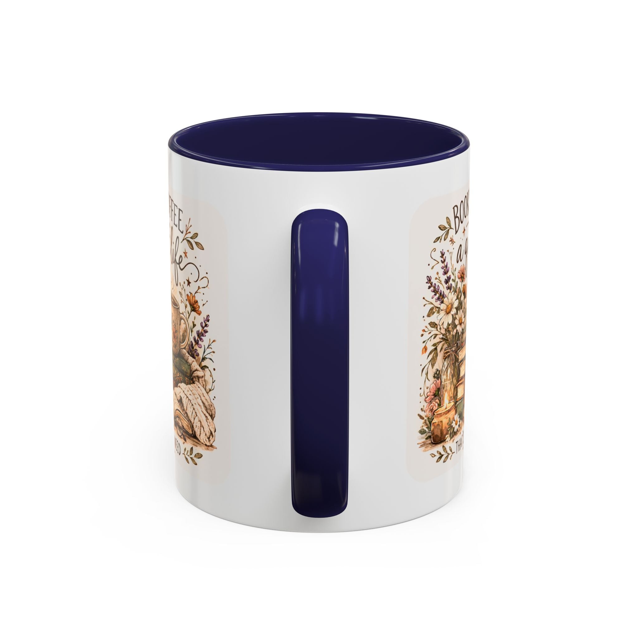 Books, Coffee & A Quiet Life Accent Coffee Mug — Cozy Literary Tea Cup (11/15oz)