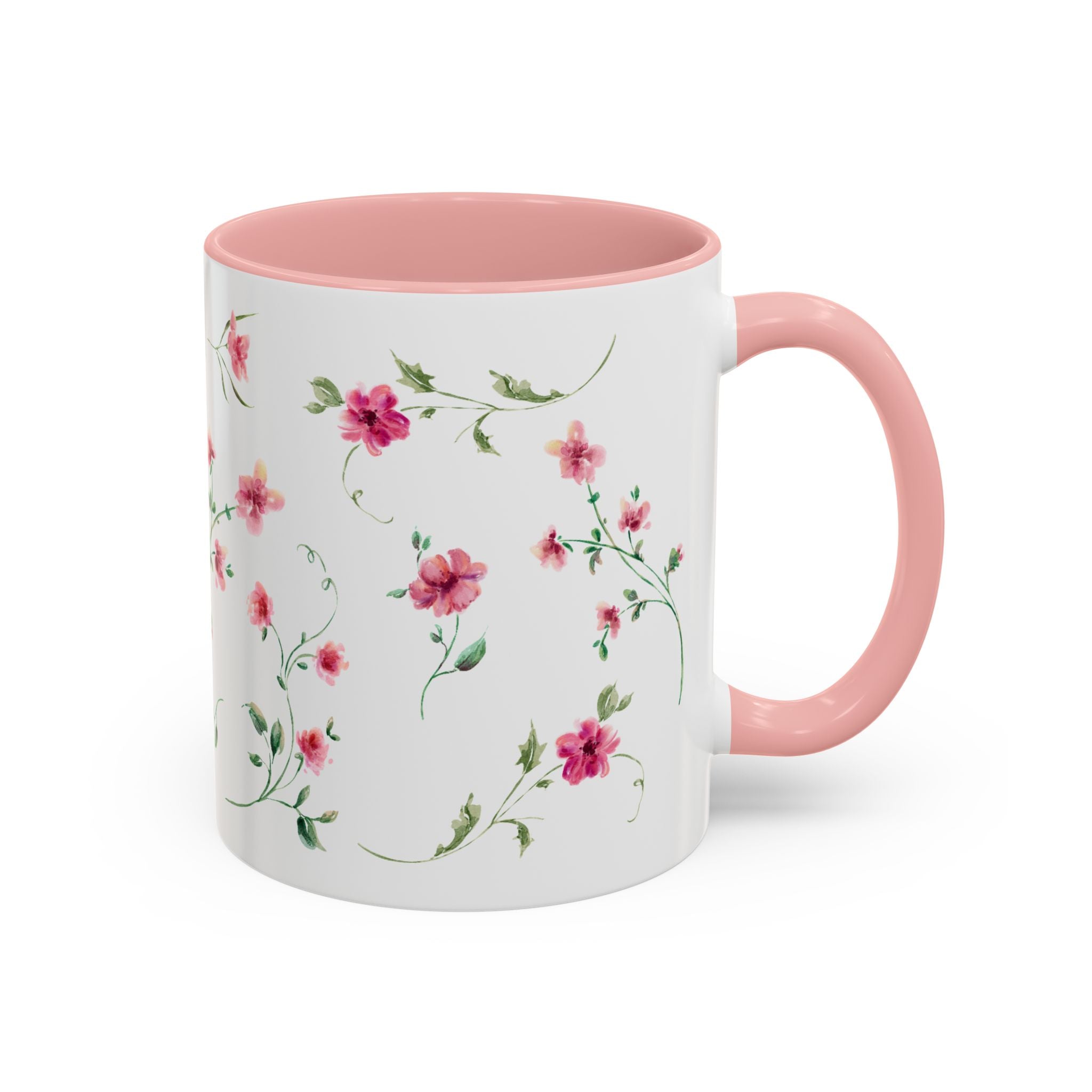 Floral Accent Coffee Mug – Pink Watercolor Blossoms (11/15oz)