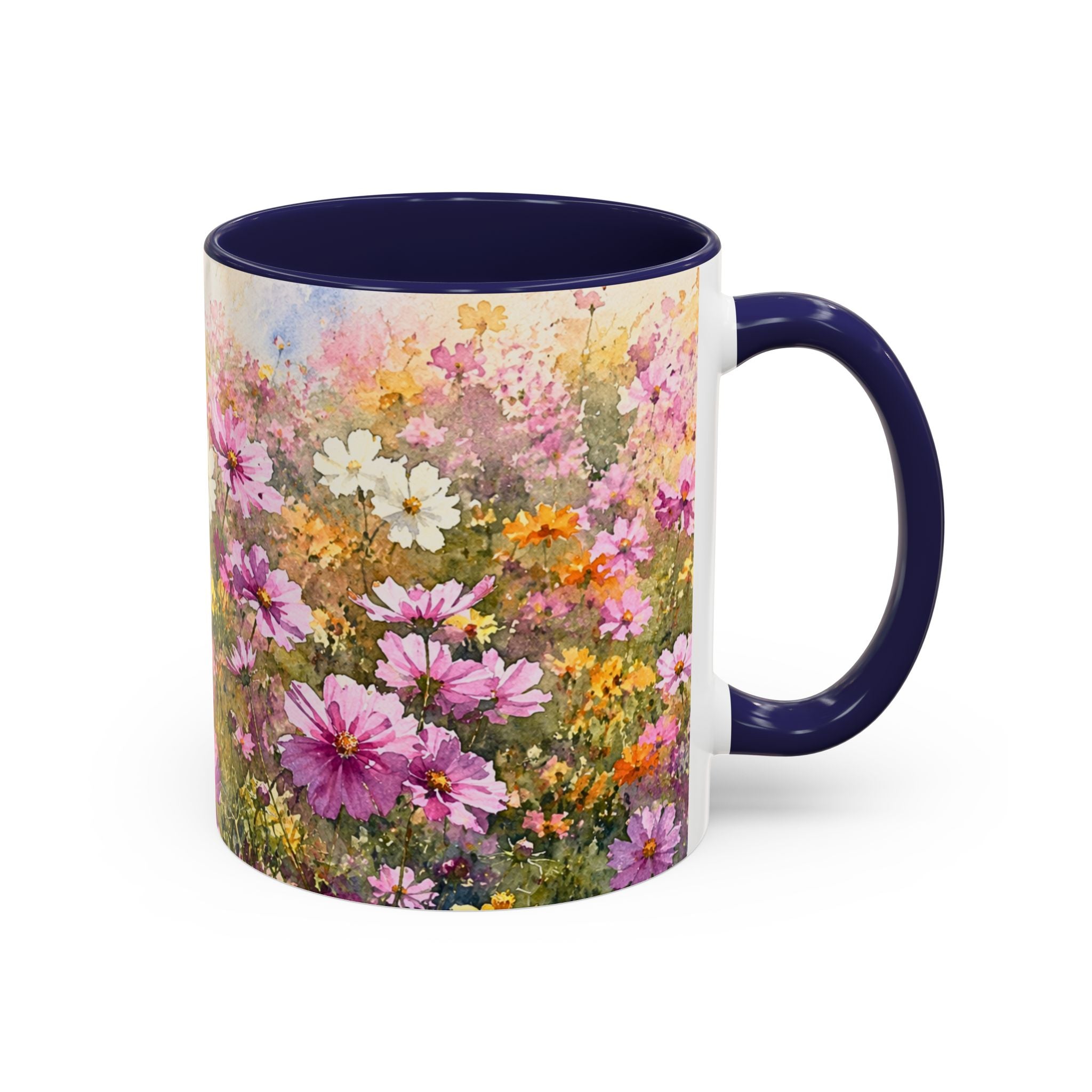 Floral Meadow Accent Coffee Mug — Pink Wildflower Ceramic Mug