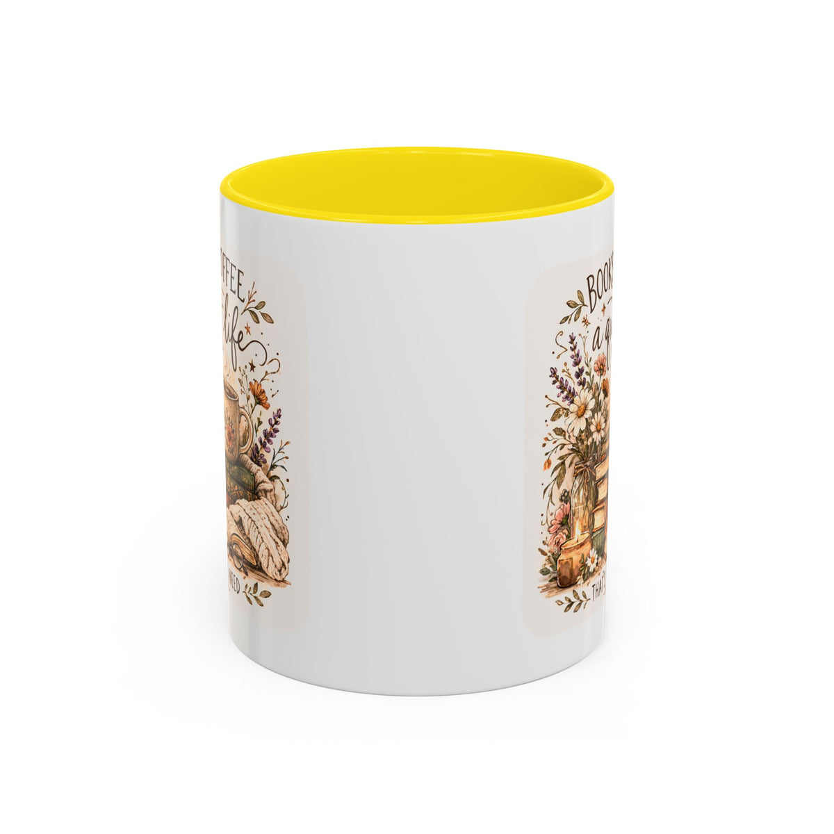 Books, Coffee & A Quiet Life Accent Coffee Mug — Cozy Literary Tea Cup (11/15oz)