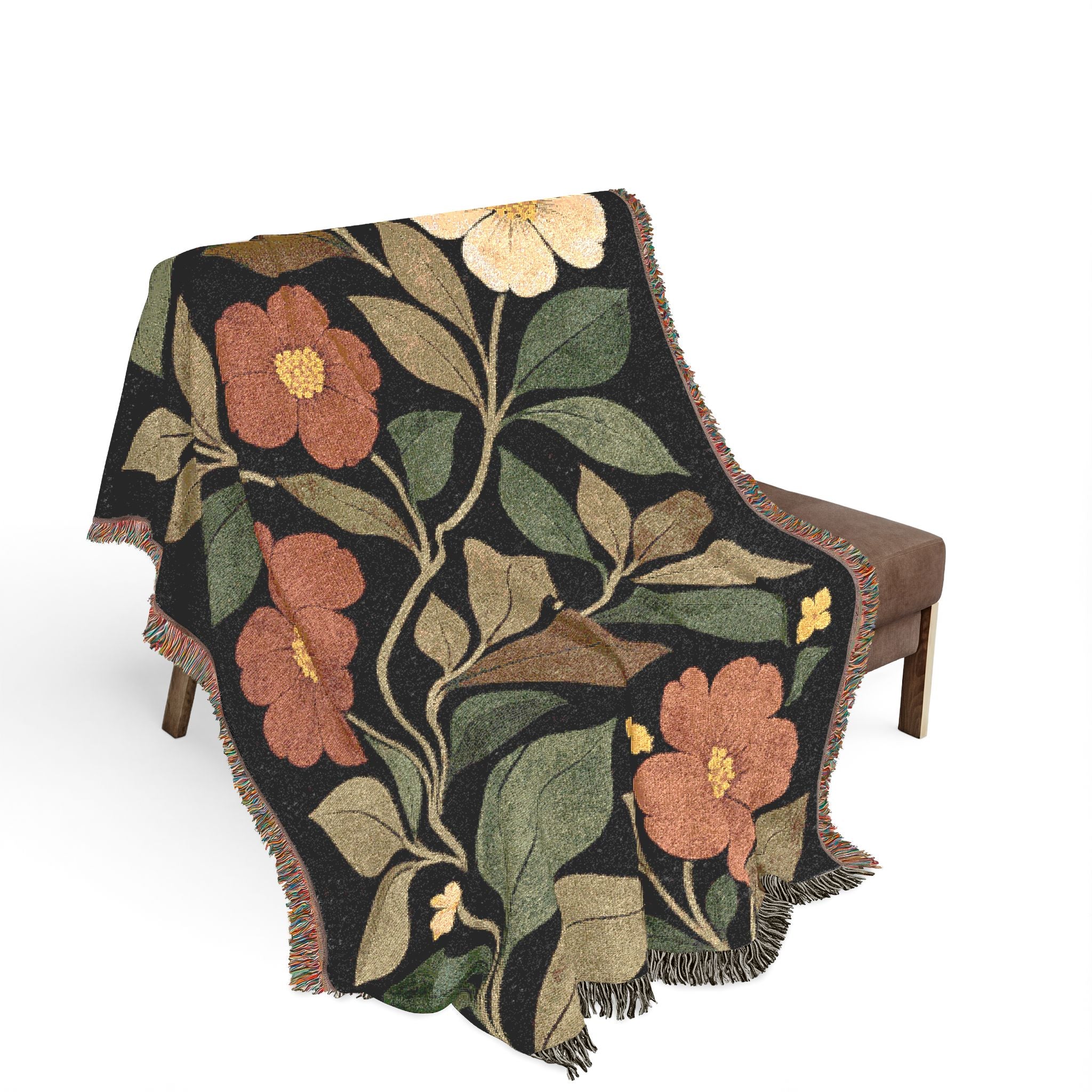 Floral Tapestry Woven Blanket — Vintage Botanical Throw for Living Room & Cozy Decor