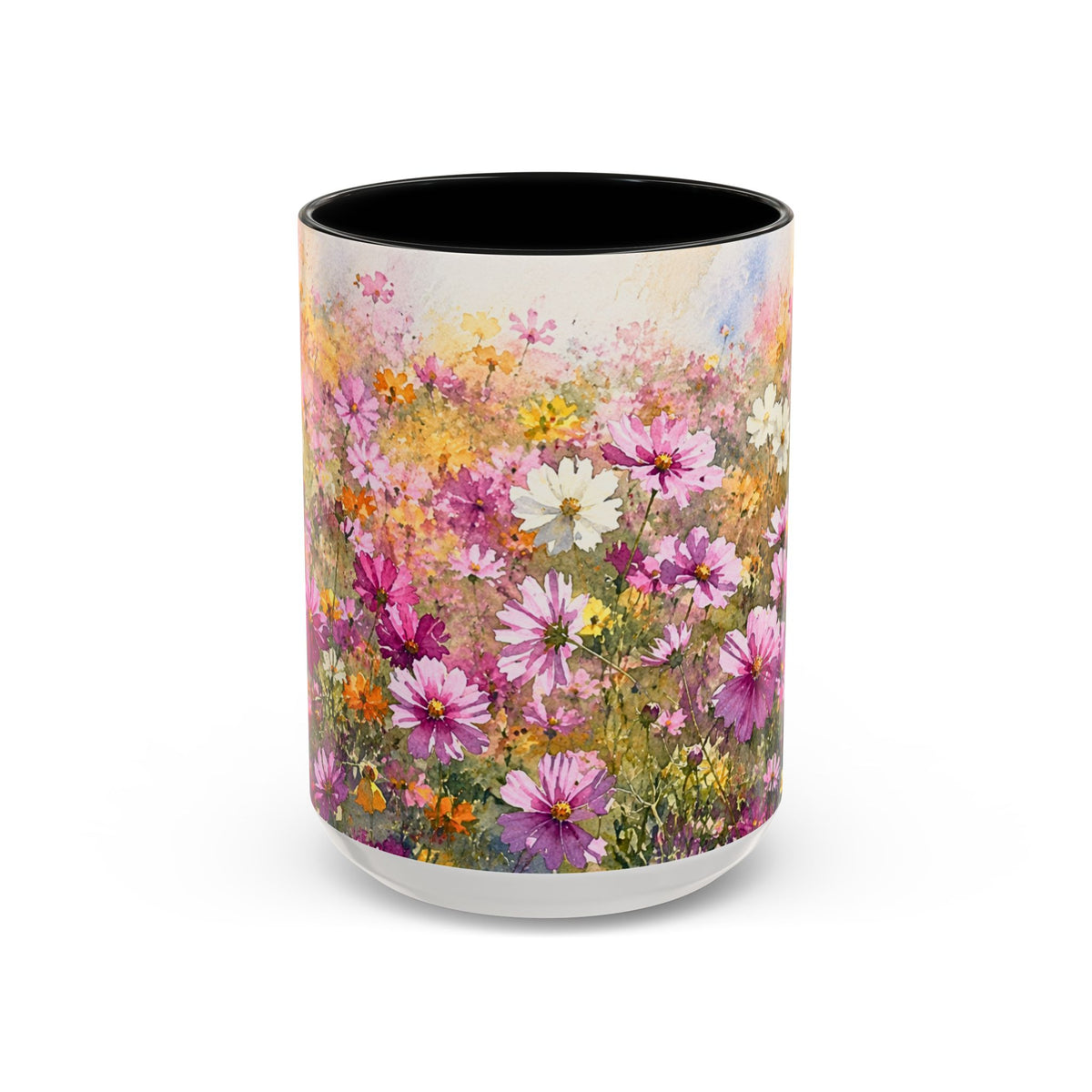 Floral Meadow Accent Coffee Mug — Pink Wildflower Ceramic Mug
