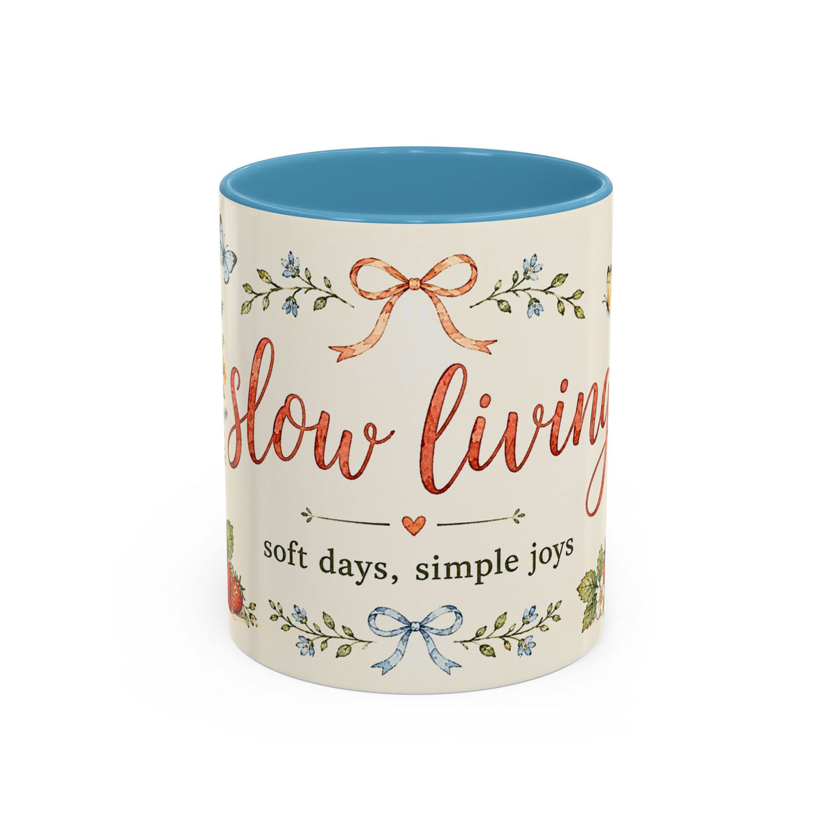 Slow Living Coffee Mug — "soft days, simple joys" Floral Accent Mug