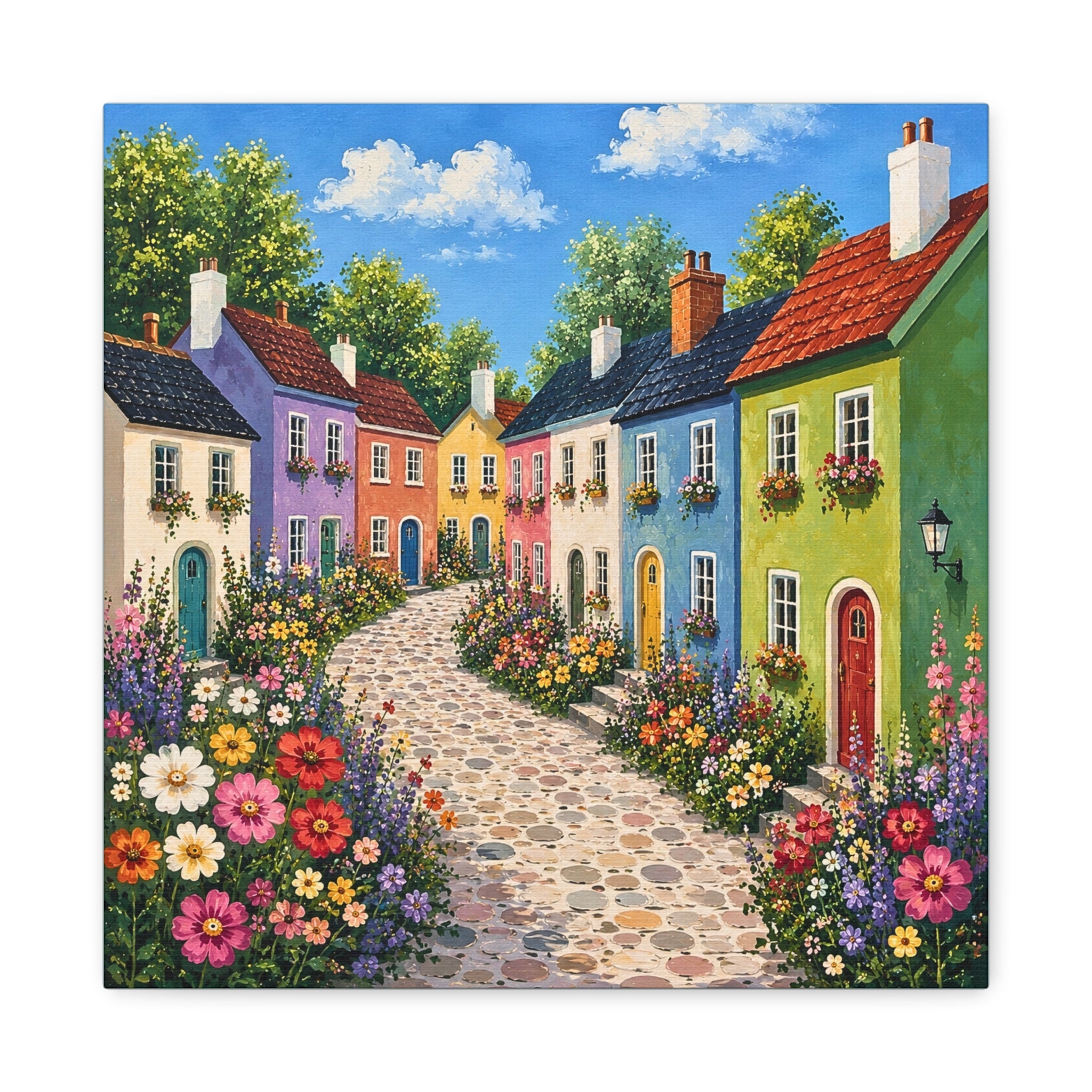 Colorful Cottage Street Matte Canvas Wall Art – Stretched 1.25"