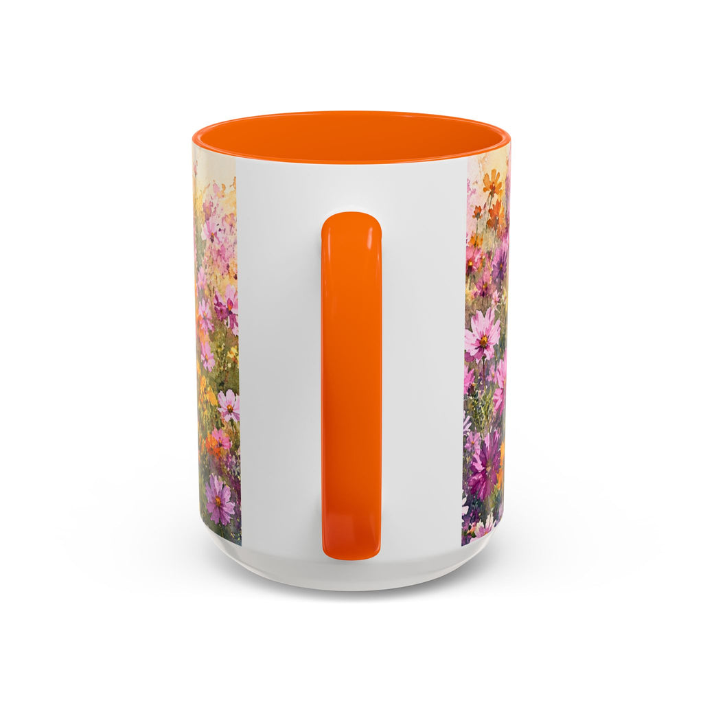 Floral Meadow Accent Coffee Mug — Pink Wildflower Ceramic Mug