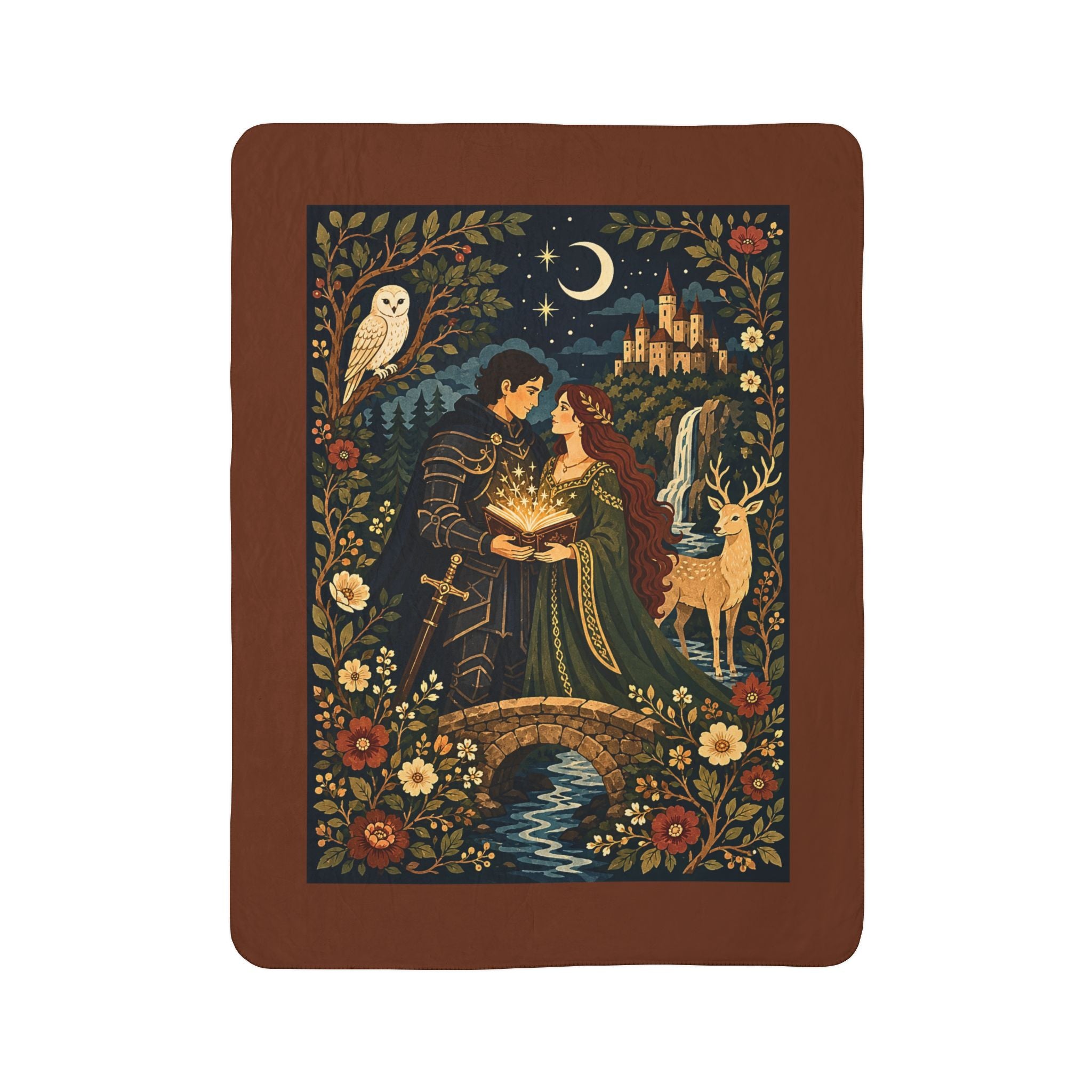 Romantic Medieval Couple Sherpa Blanket — Enchanted Forest Fleece Throw