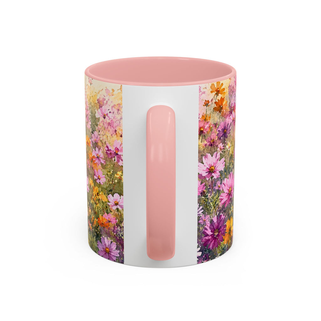 Floral Meadow Accent Coffee Mug — Pink Wildflower Ceramic Mug