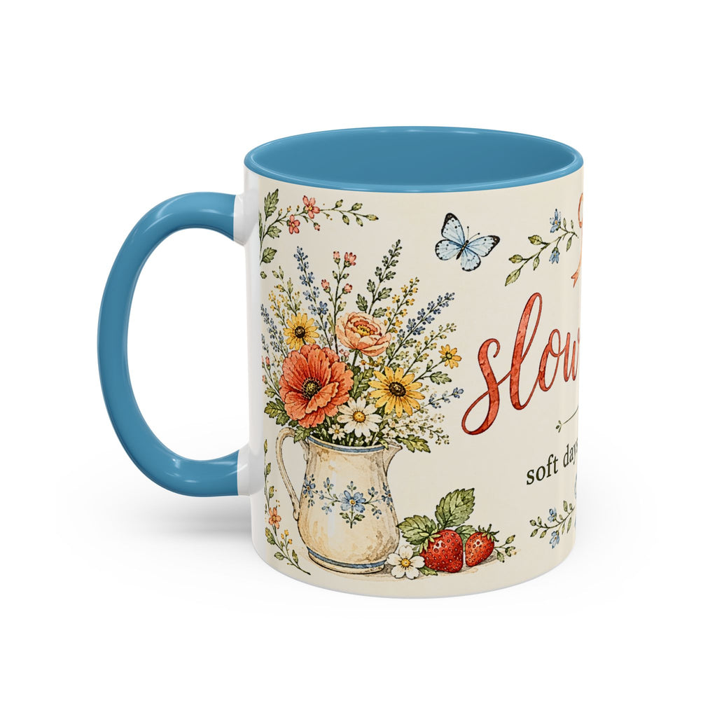 Slow Living Coffee Mug — "soft days, simple joys" Floral Accent Mug