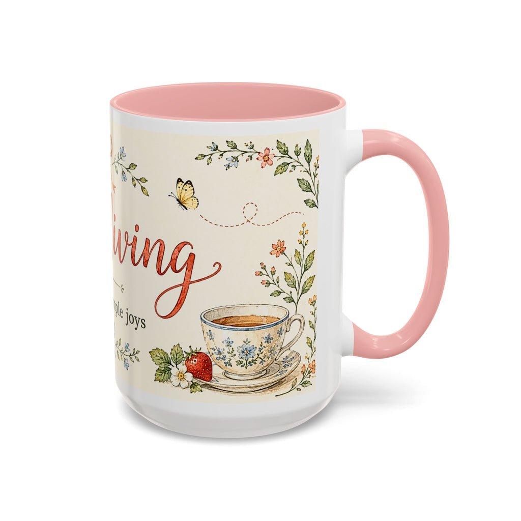 Slow Living Coffee Mug — "soft days, simple joys" Floral Accent Mug