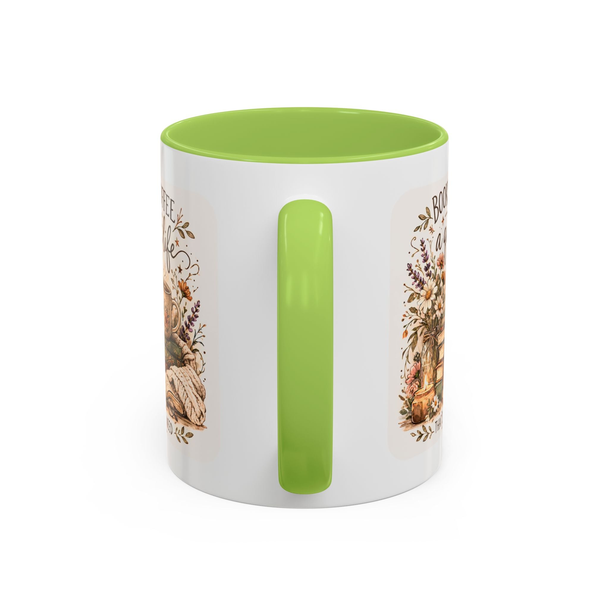 Books, Coffee & A Quiet Life Accent Coffee Mug — Cozy Literary Tea Cup (11/15oz)