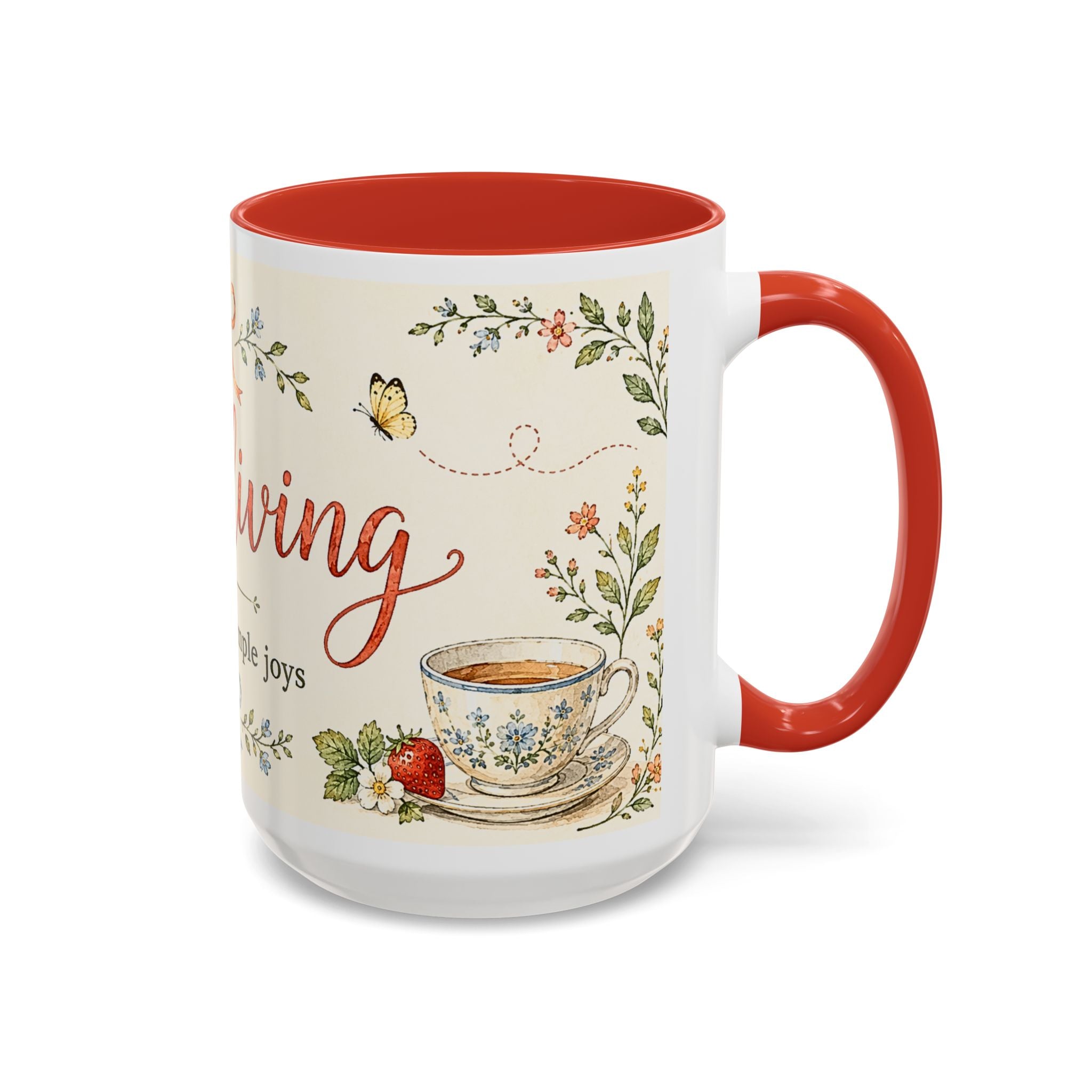 Slow Living Coffee Mug — "soft days, simple joys" Floral Accent Mug
