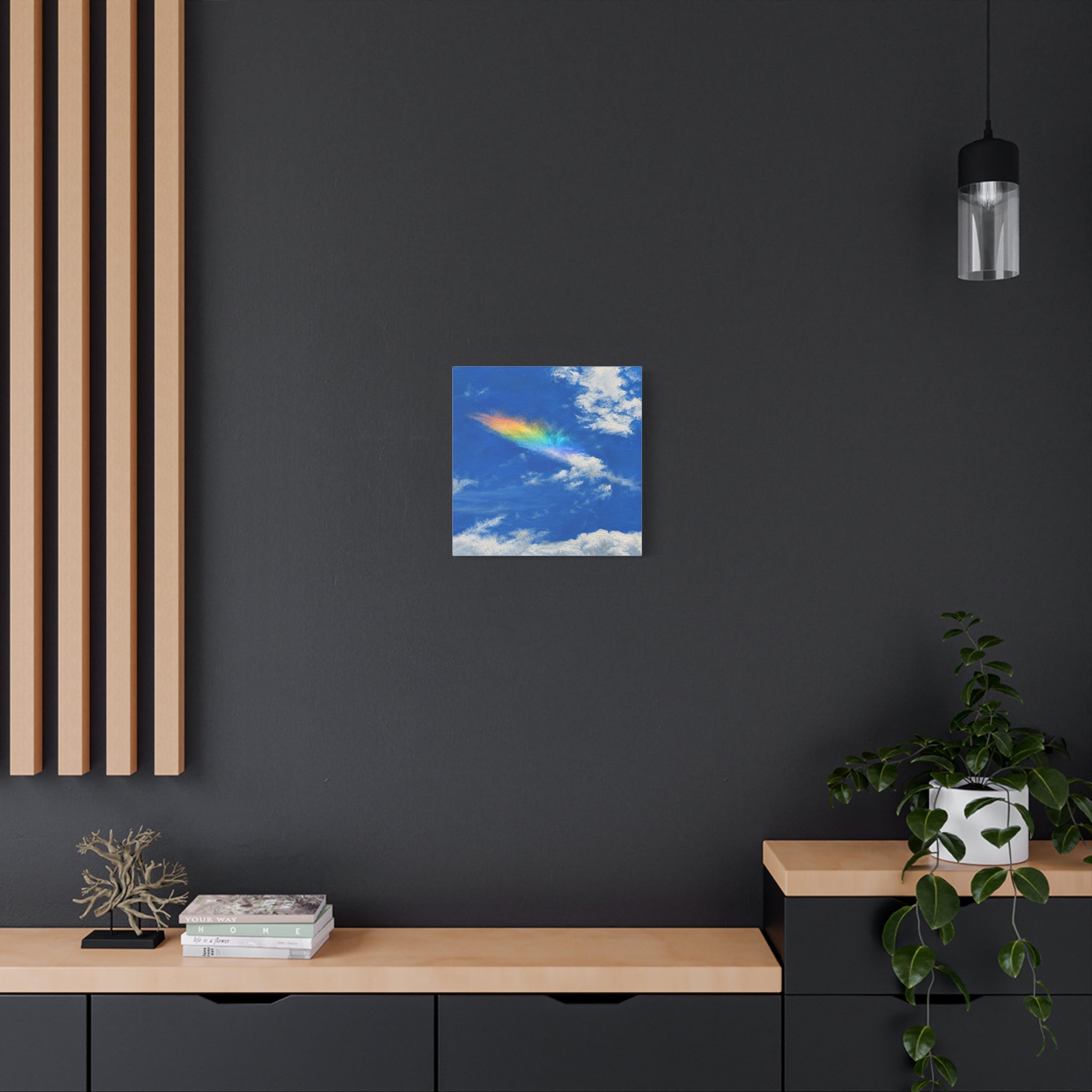 Rainbow Feather Cloud Matte Canvas Wall Art — Stretched Sky Landscape Print