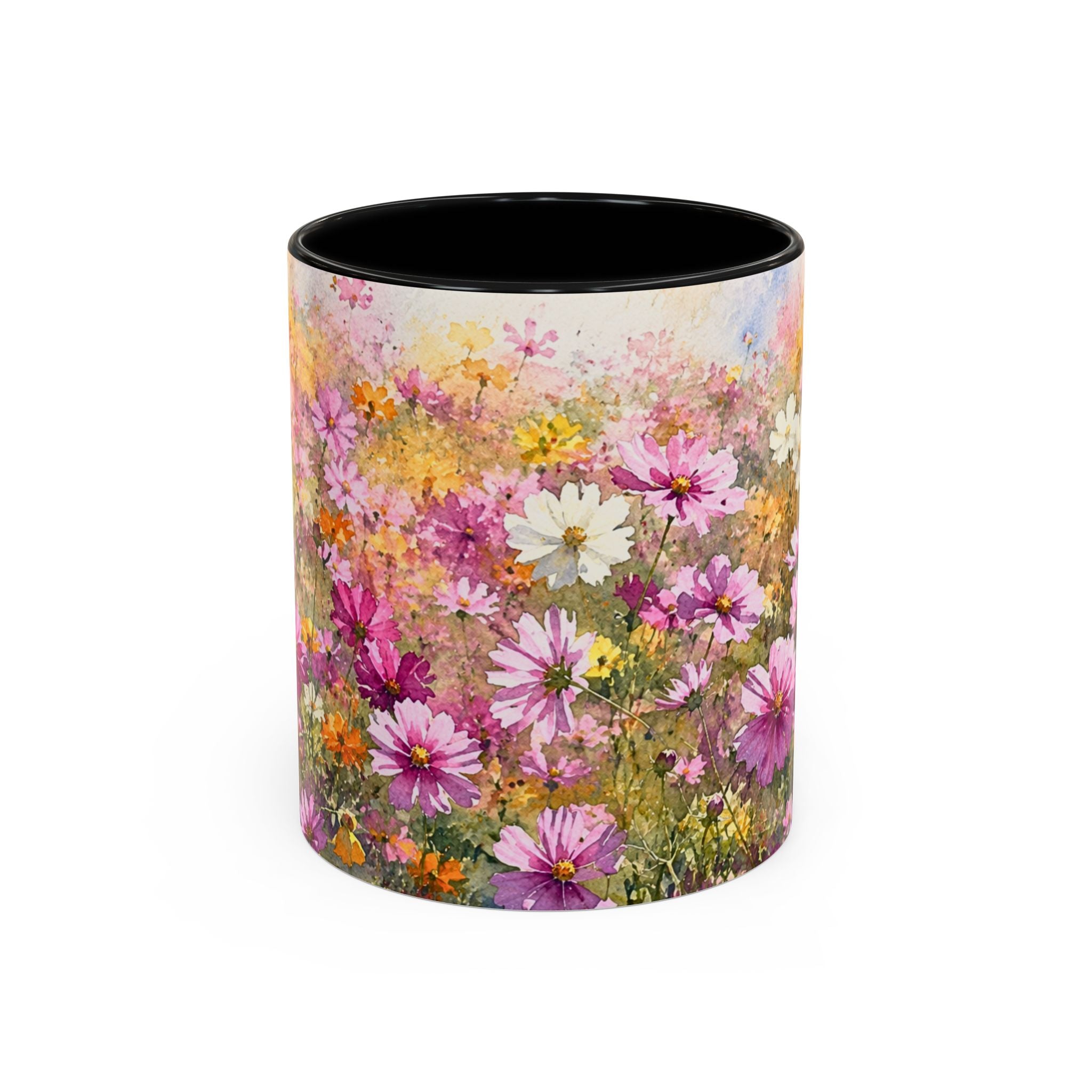 Floral Meadow Accent Coffee Mug — Pink Wildflower Ceramic Mug