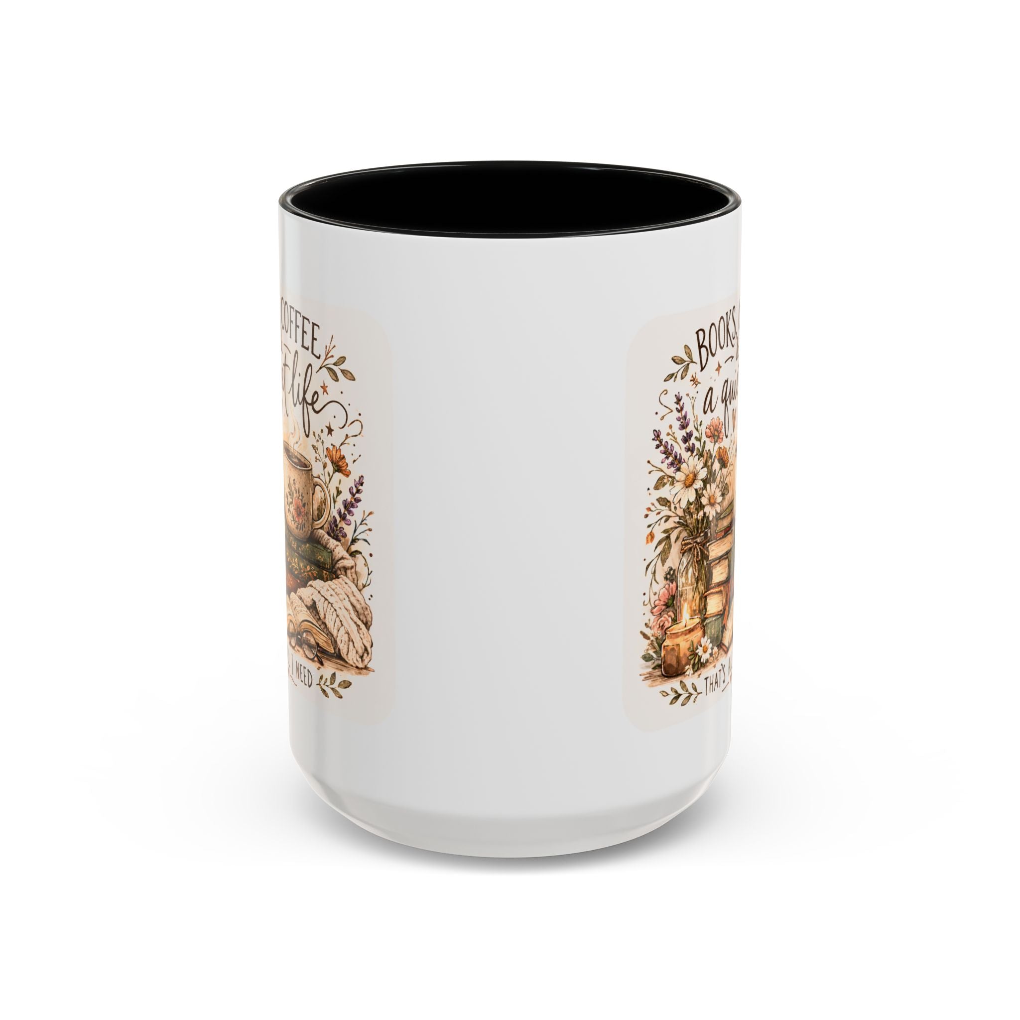 Books, Coffee & A Quiet Life Accent Coffee Mug — Cozy Literary Tea Cup (11/15oz)