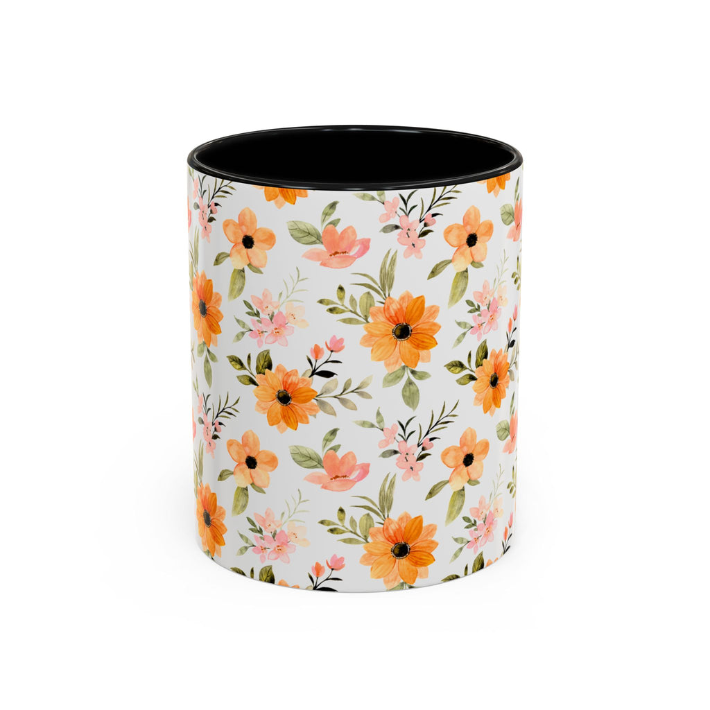 Floral Orange Watercolor Accent Mug — Bright Spring Coffee Cup (11/15 oz)