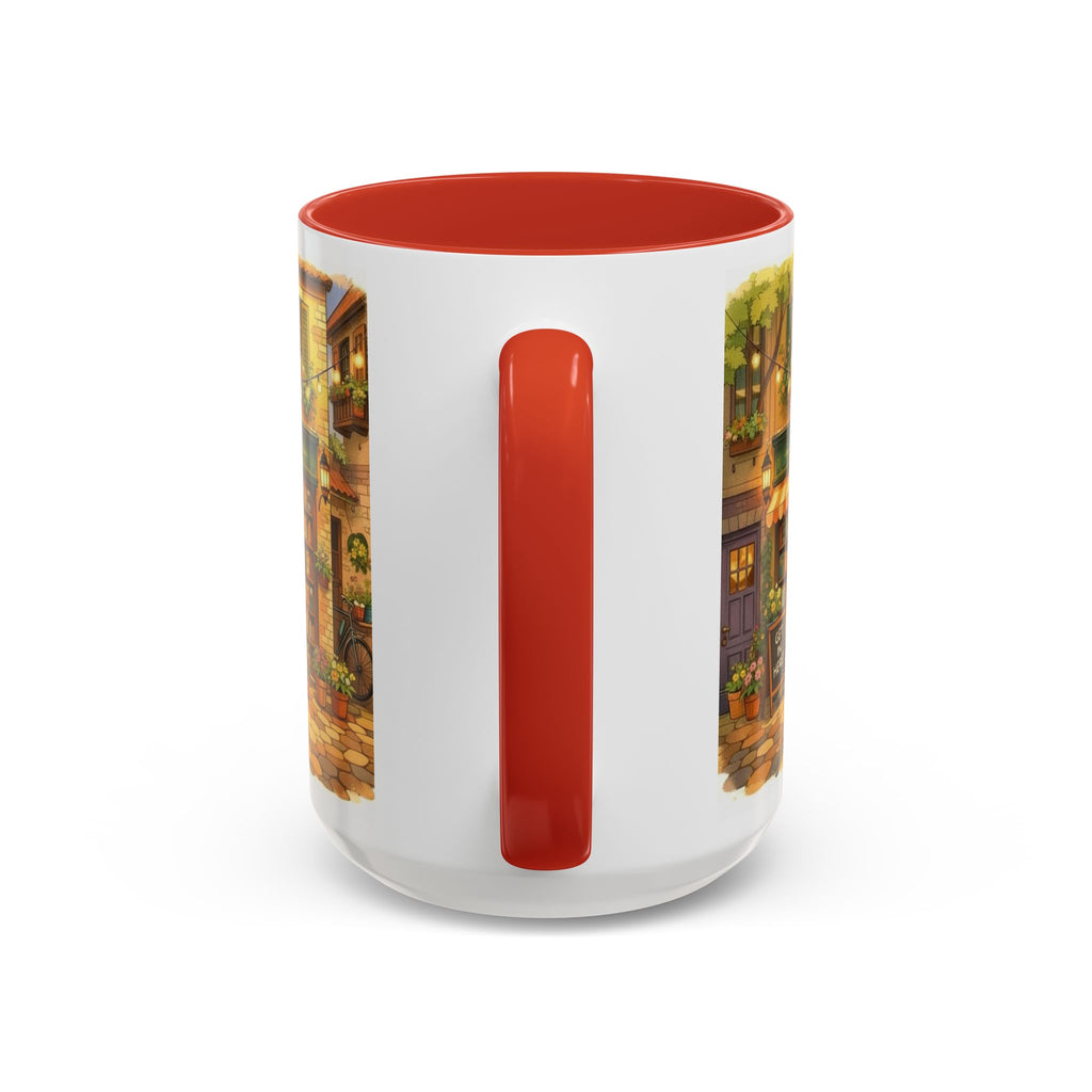 Bookshop Coffee Mug — Cozy Village Bookstore Illustration Accent Mug for Book and Dog Lovers (15oz)