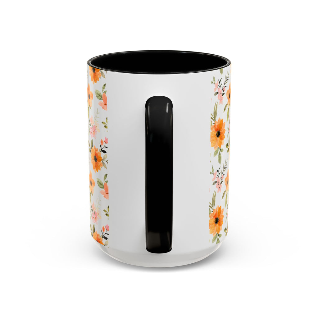 Floral Orange Watercolor Accent Mug — Bright Spring Coffee Cup (11/15 oz)