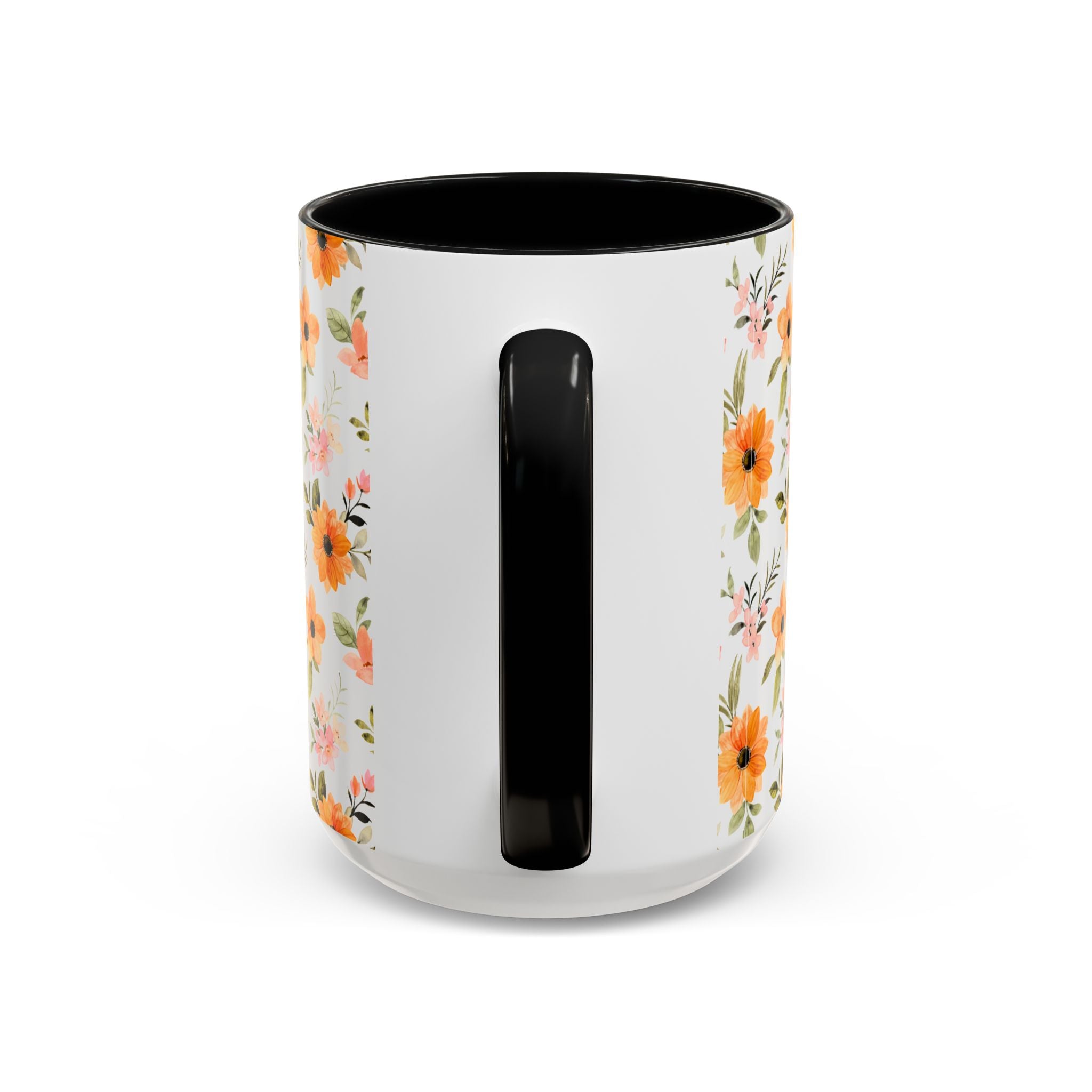 Floral Orange Watercolor Accent Mug — Bright Spring Coffee Cup (11/15 oz)
