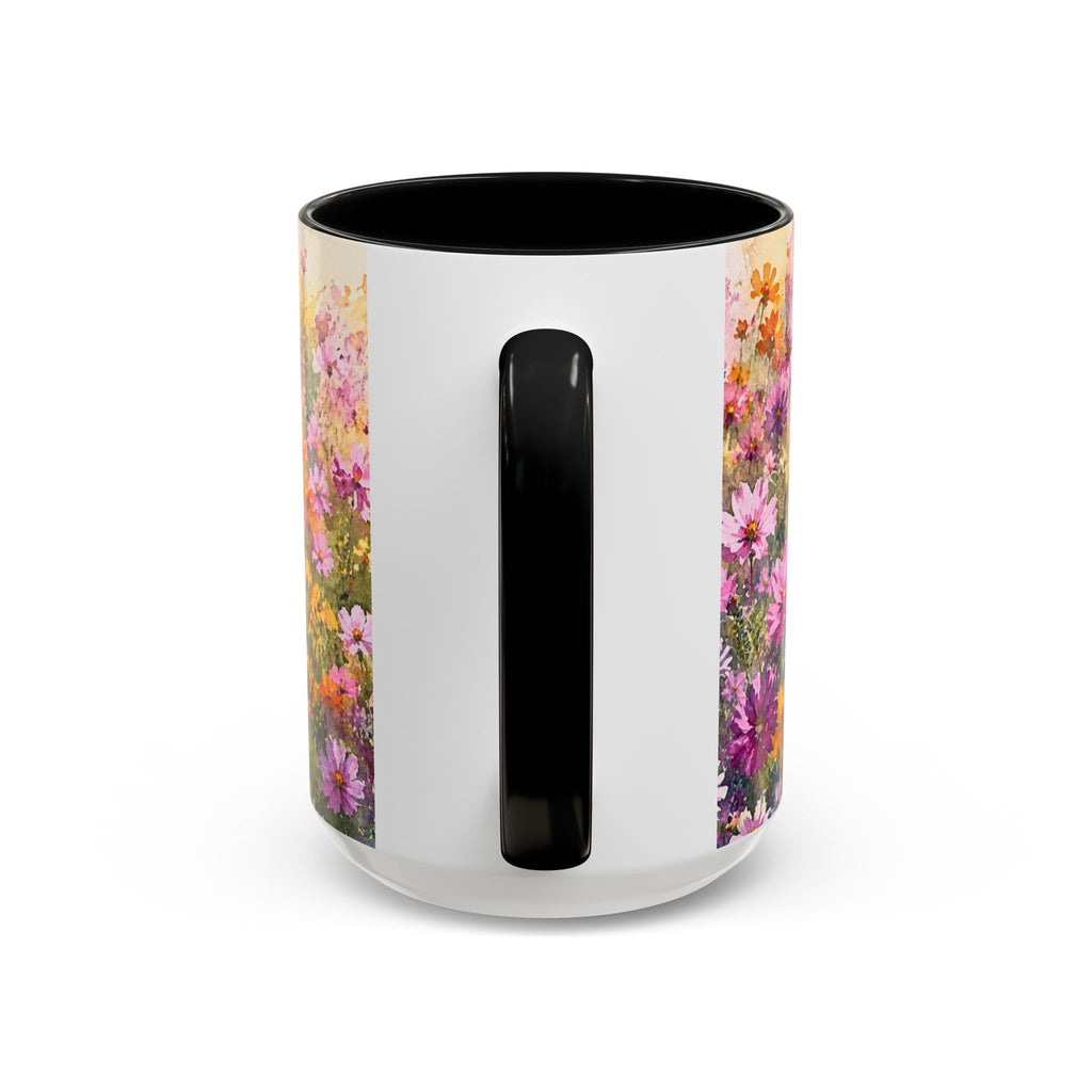 Floral Meadow Accent Coffee Mug — Pink Wildflower Ceramic Mug