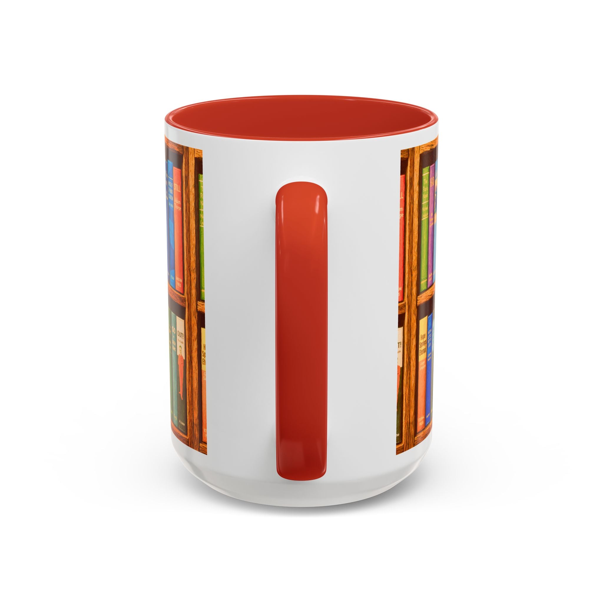 Booklover Accent Coffee Mug – Colorful Bookshelf Design (15 oz)
