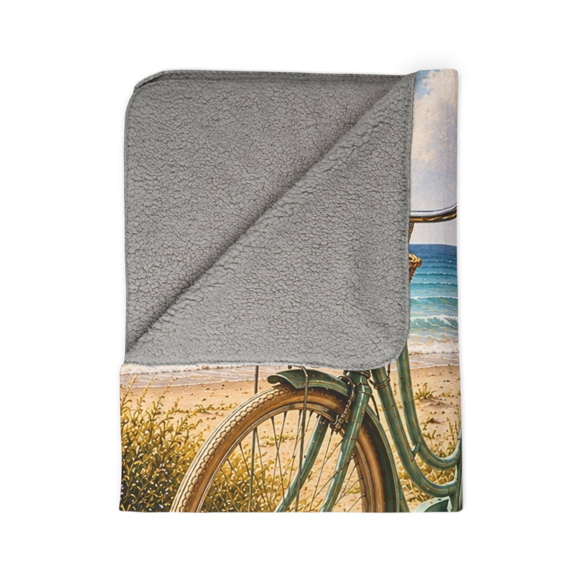Sherpa Blanket — Coastal Bicycle Beach Scene Fleece Throw