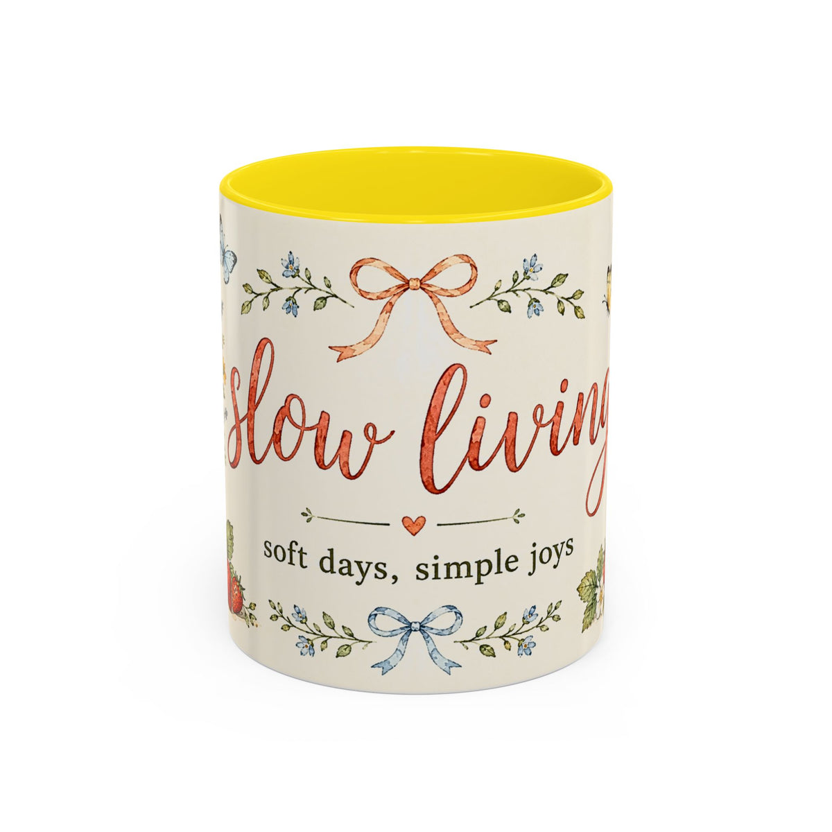 Slow Living Coffee Mug — "soft days, simple joys" Floral Accent Mug