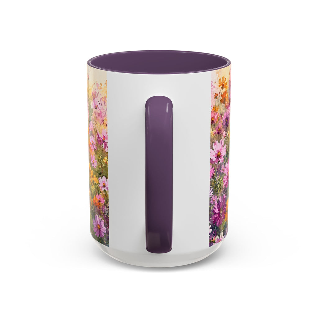 Floral Meadow Accent Coffee Mug — Pink Wildflower Ceramic Mug