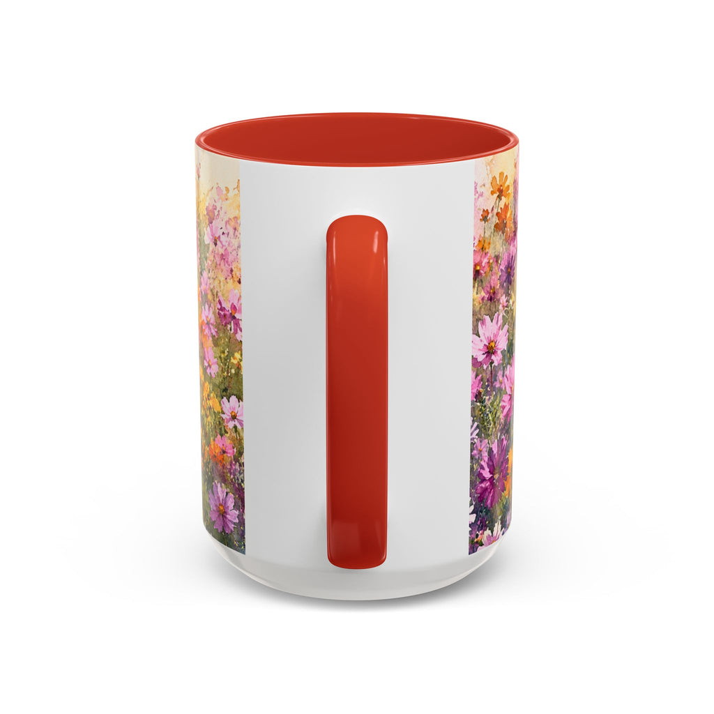 Floral Meadow Accent Coffee Mug — Pink Wildflower Ceramic Mug