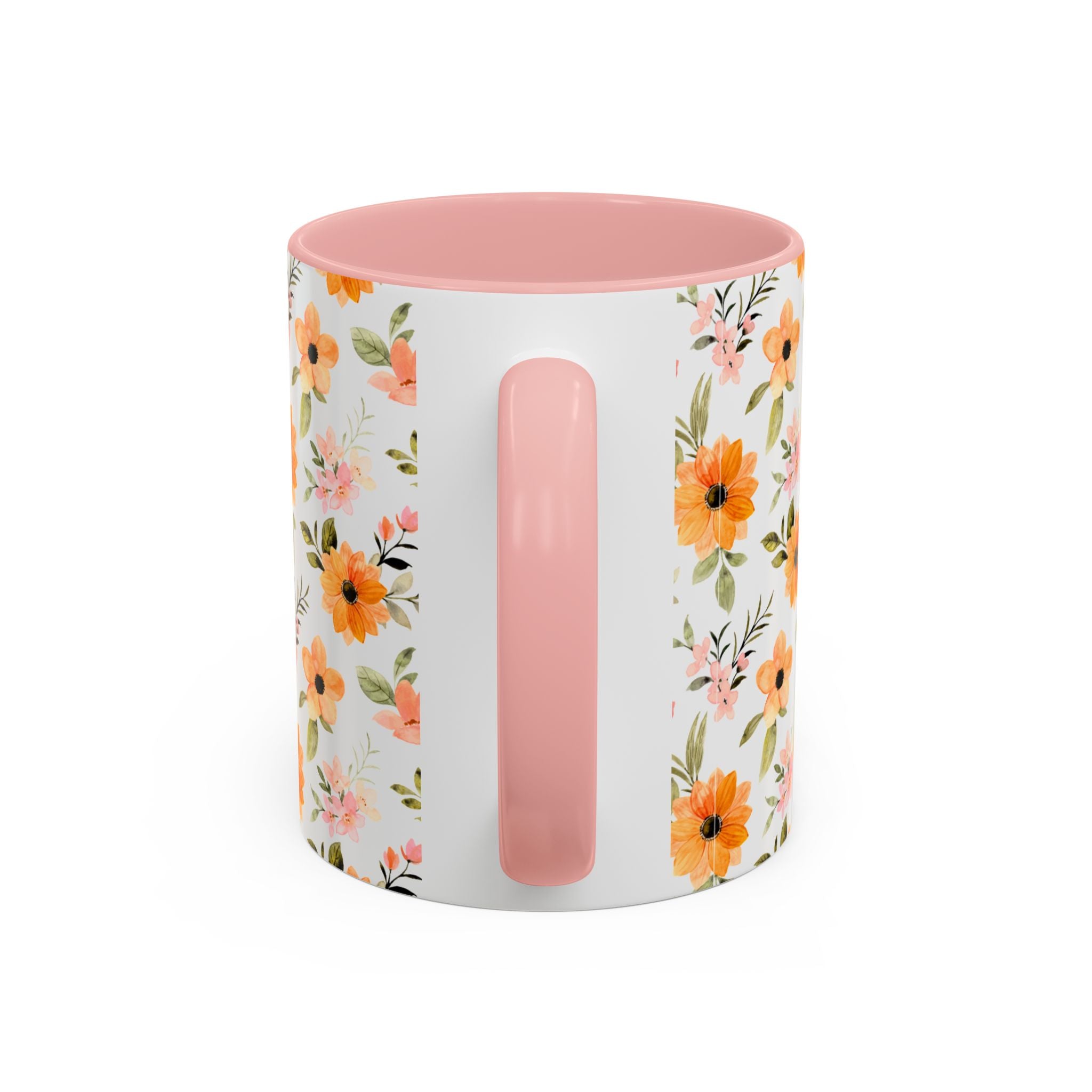 Floral Orange Watercolor Accent Mug — Bright Spring Coffee Cup (11/15 oz)