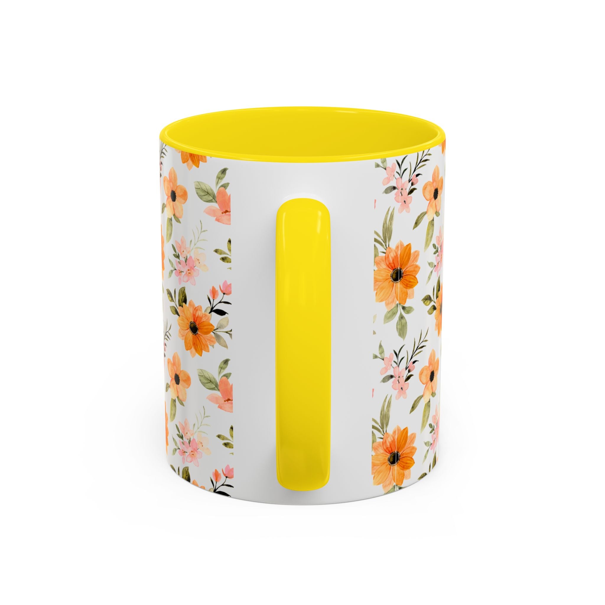 Floral Orange Watercolor Accent Mug — Bright Spring Coffee Cup (11/15 oz)
