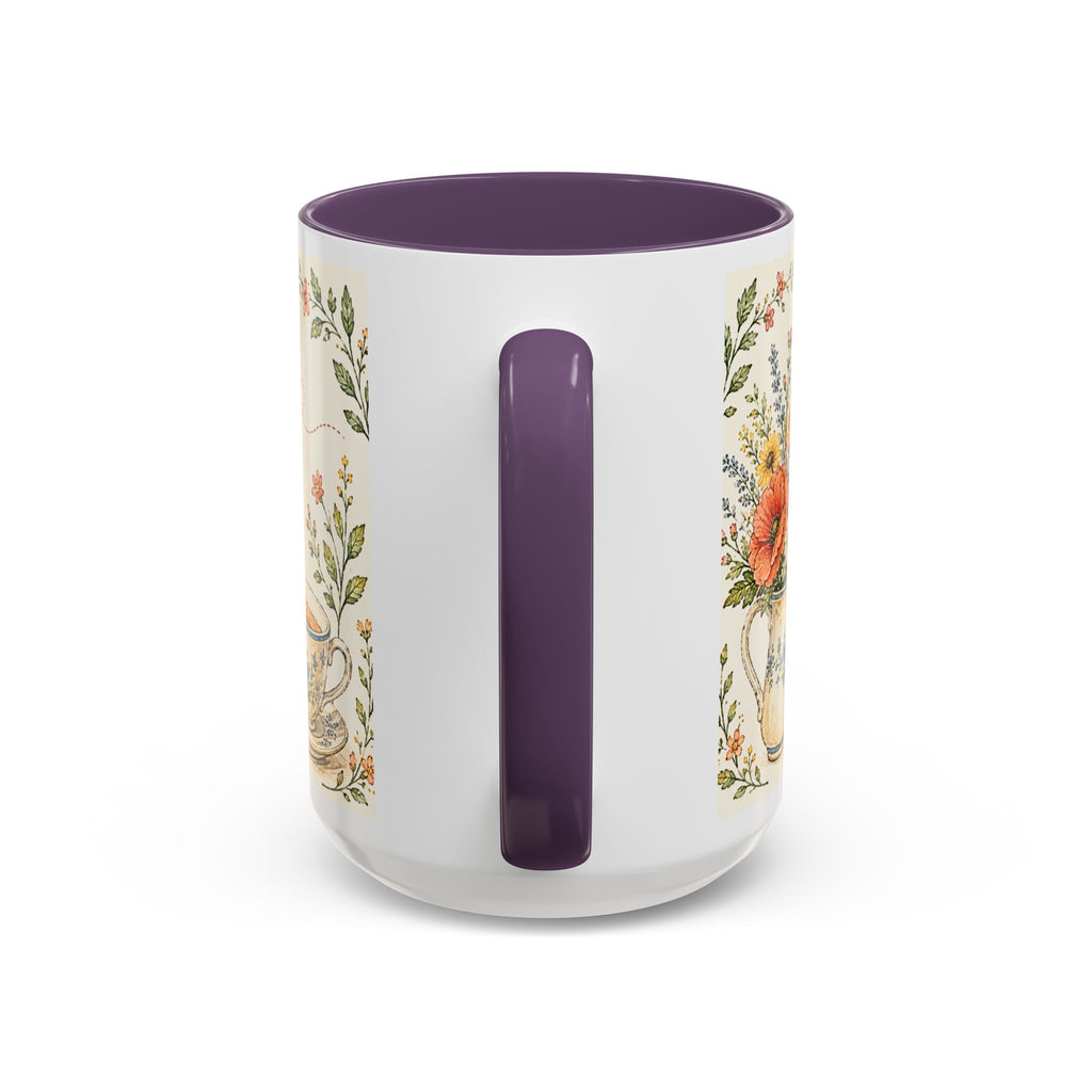 Slow Living Coffee Mug — "soft days, simple joys" Floral Accent Mug