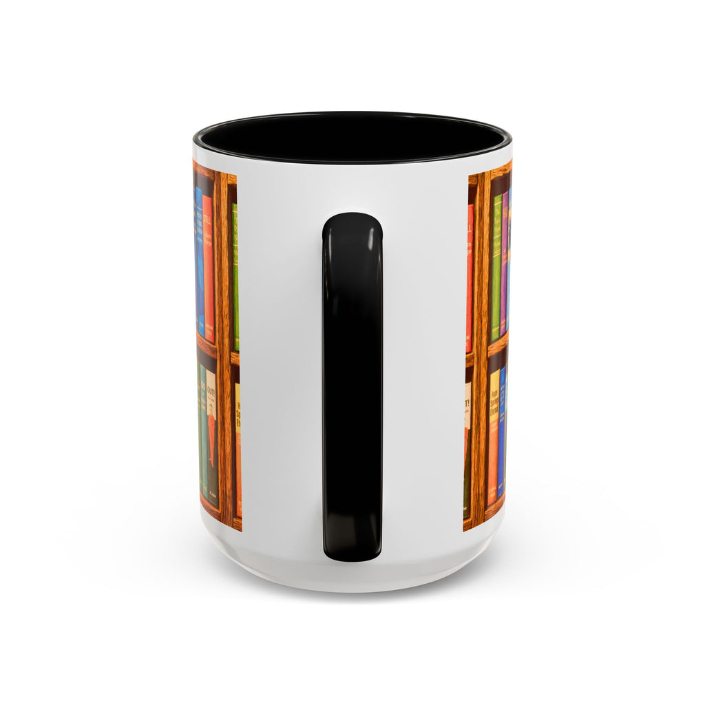 Booklover Accent Coffee Mug – Colorful Bookshelf Design (15 oz)
