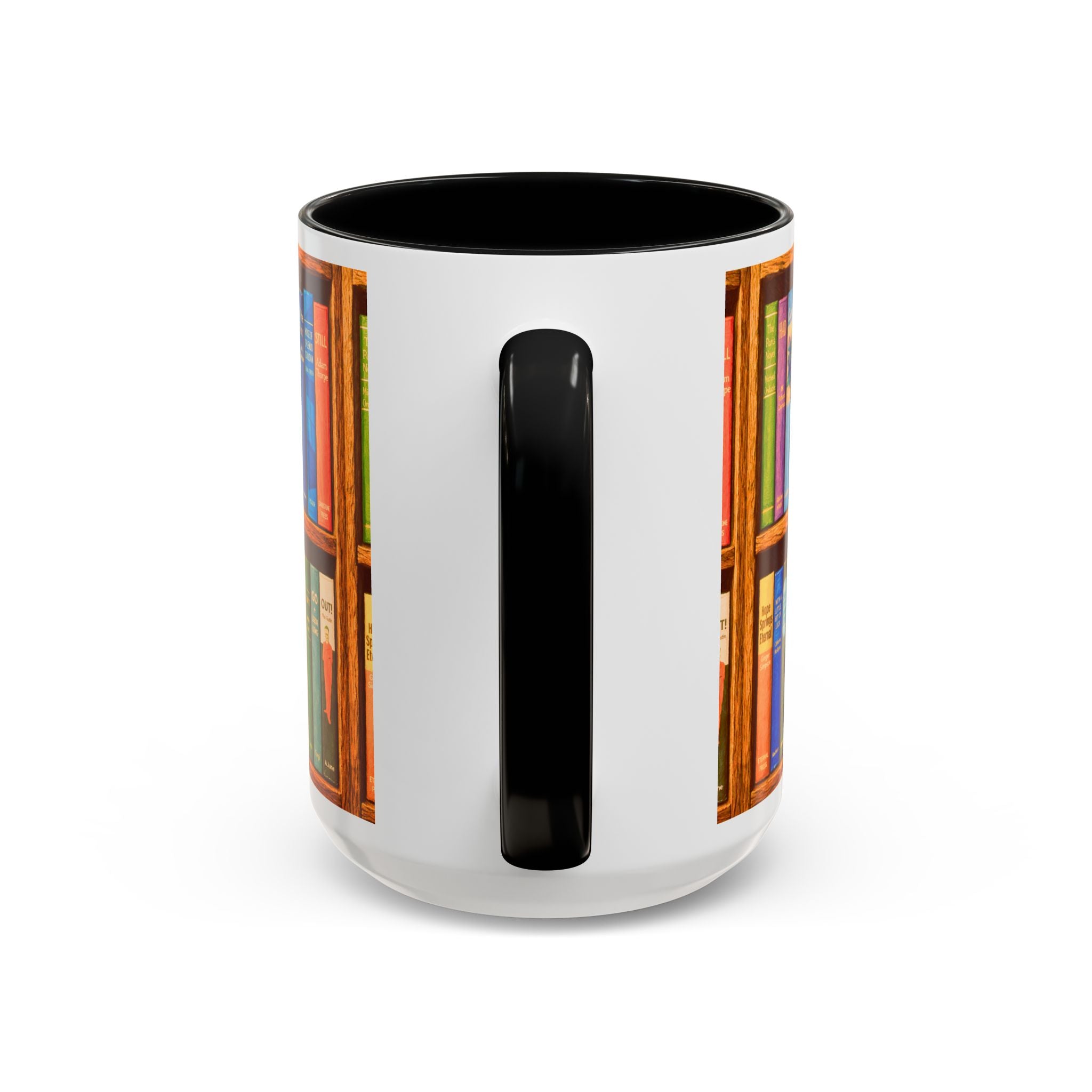Booklover Accent Coffee Mug – Colorful Bookshelf Design (15 oz)