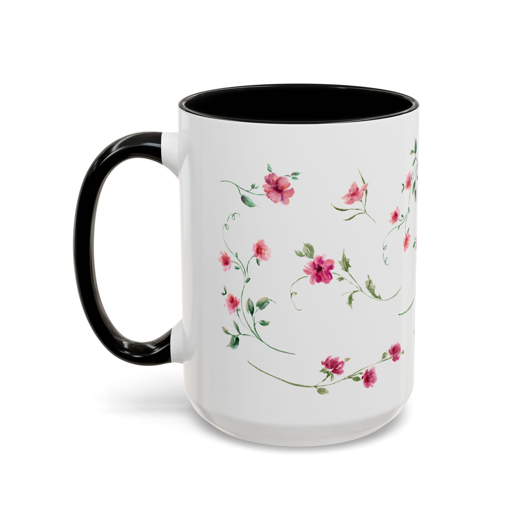 Floral Accent Coffee Mug – Pink Watercolor Blossoms (11/15oz)