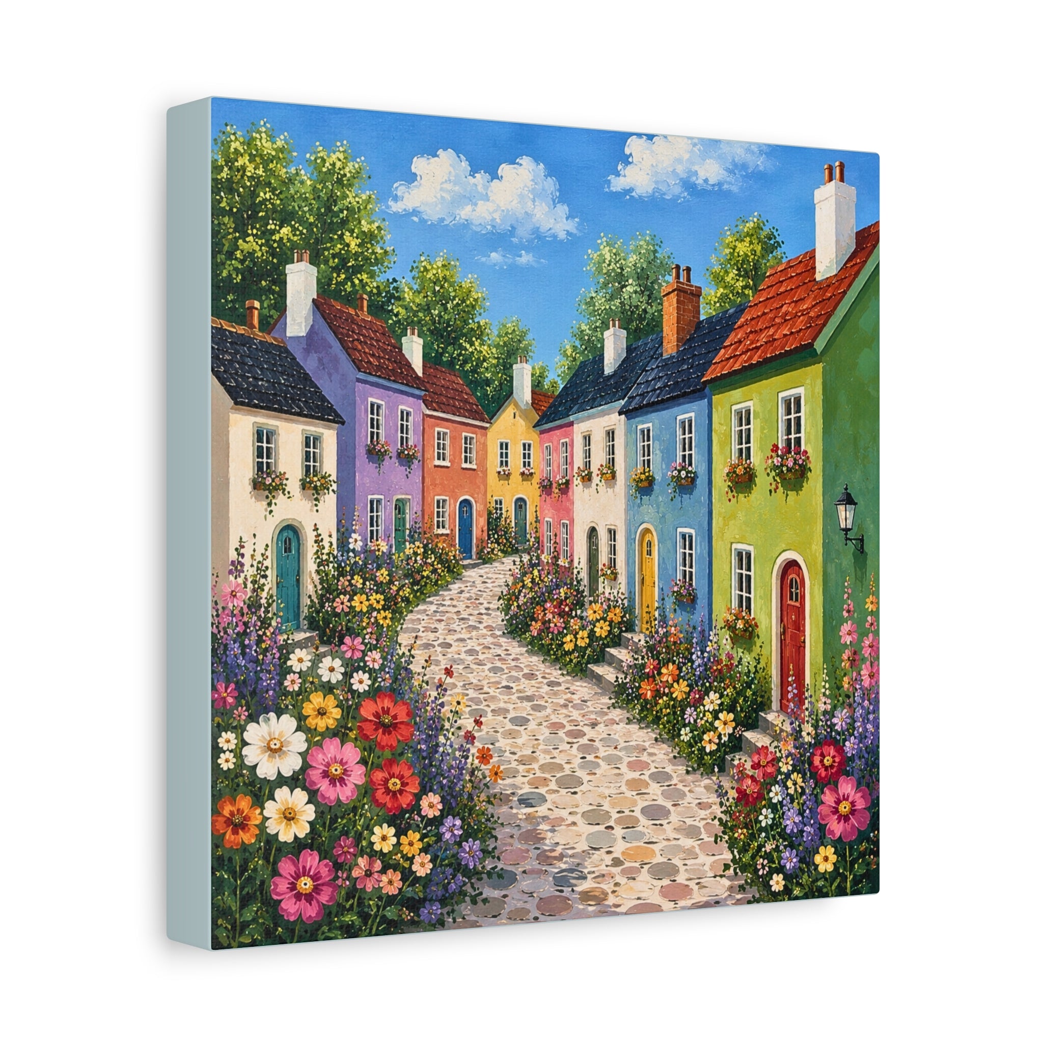 Colorful Cottage Street Matte Canvas Wall Art – Stretched 1.25"