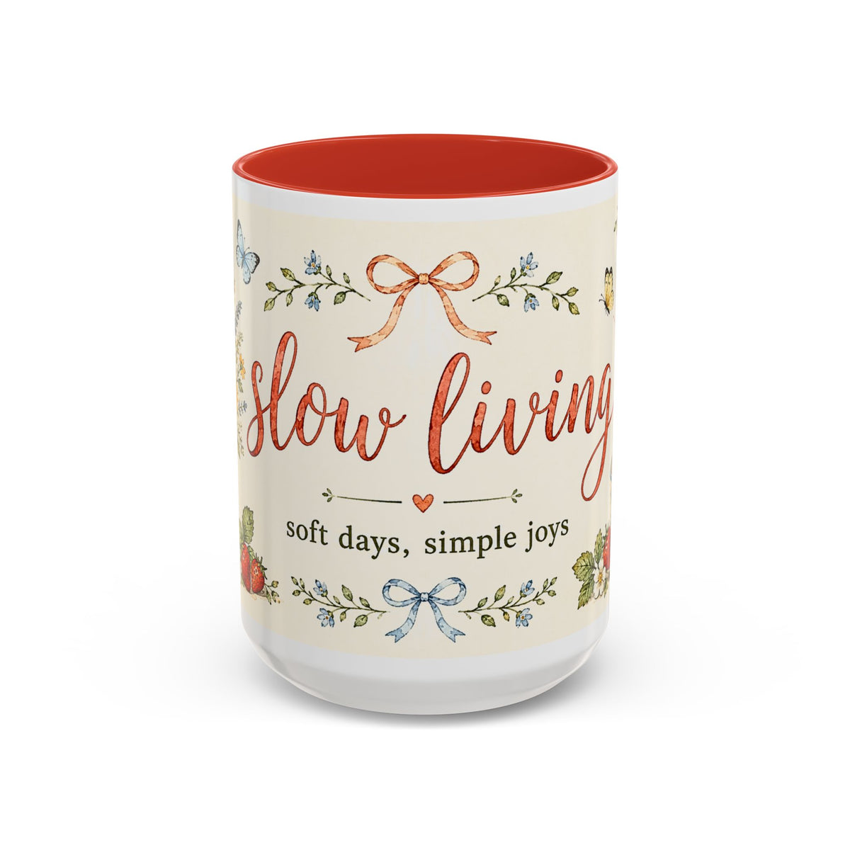 Slow Living Coffee Mug — "soft days, simple joys" Floral Accent Mug