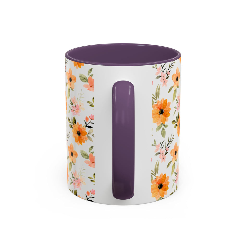 Floral Orange Watercolor Accent Mug — Bright Spring Coffee Cup (11/15 oz)